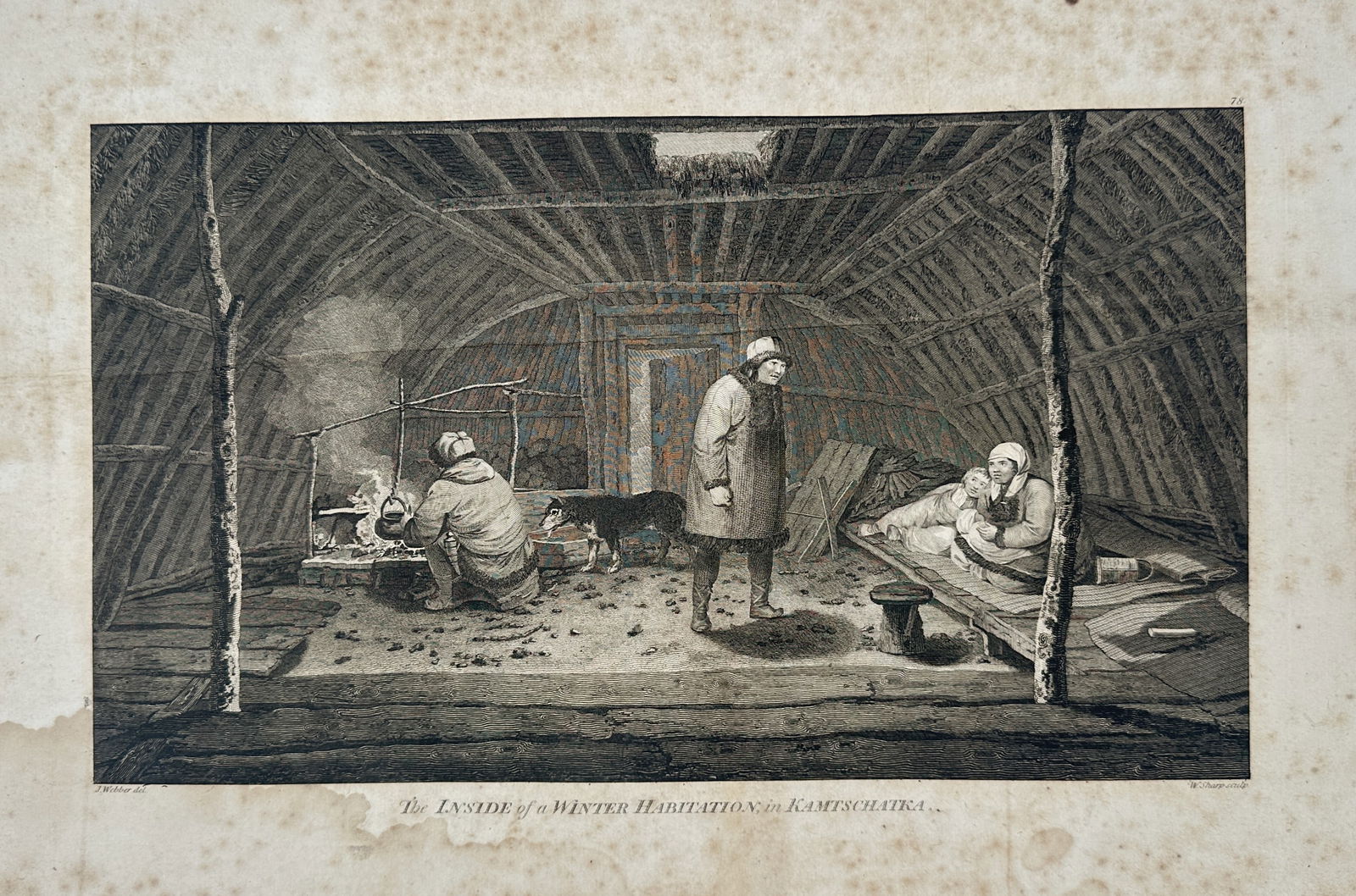 John Webber – The Inside of a Winter Habitation in Kamtschatka – Large folio (1784) (1 of 2)