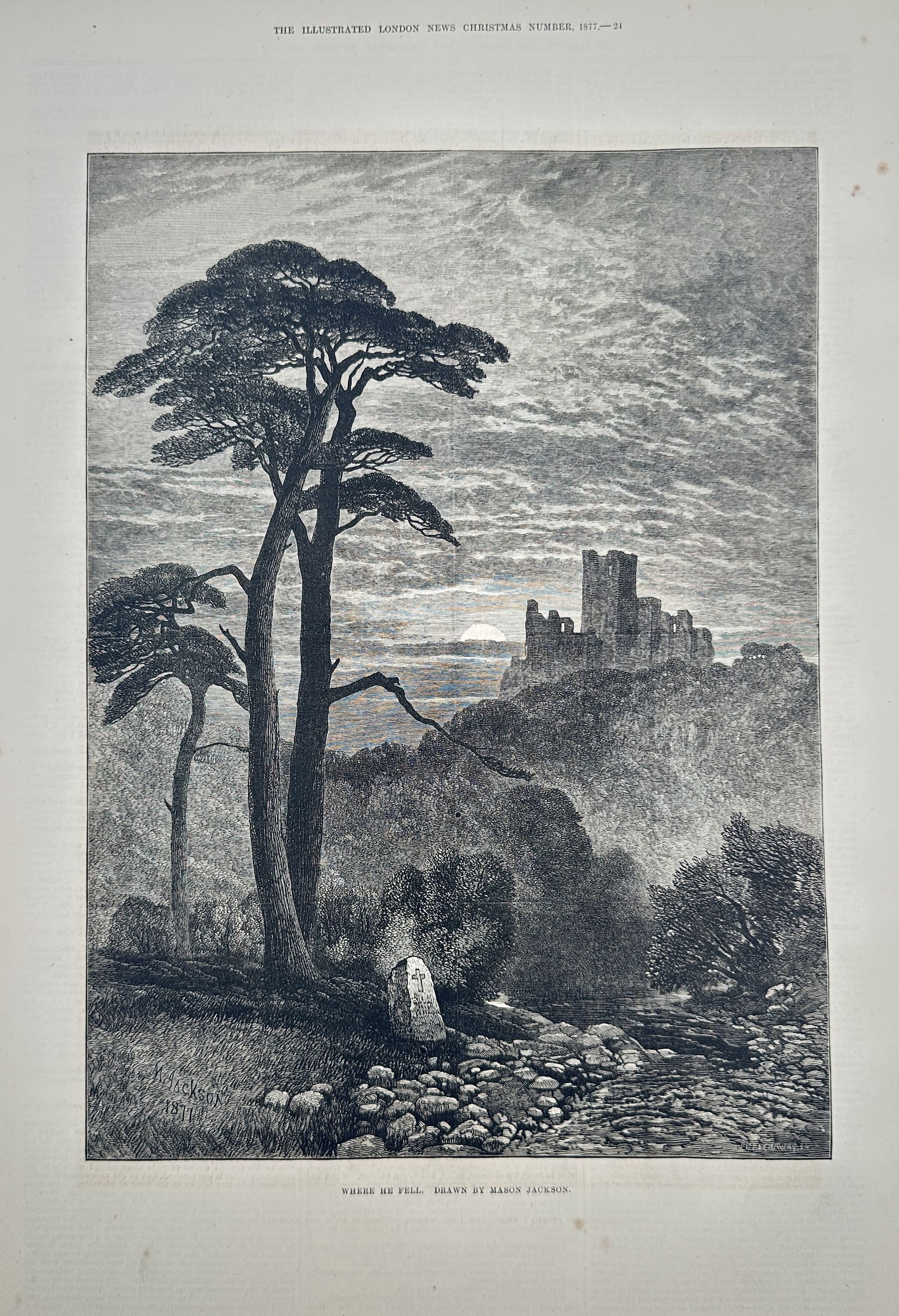 The Illustrated London News – Where He Fell – Wood Engraving (1877) (1 of 2)