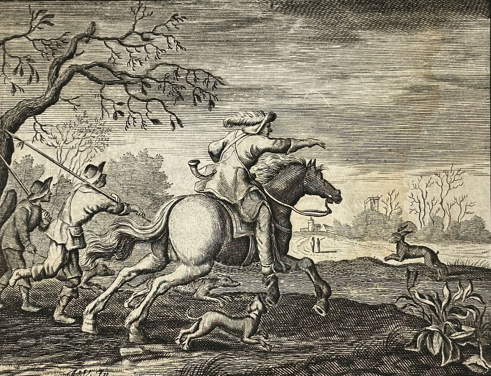 Crispijn de Passe the Younger – Hunting Scene with Horseman and Dogs – Engraving (1 of 2)