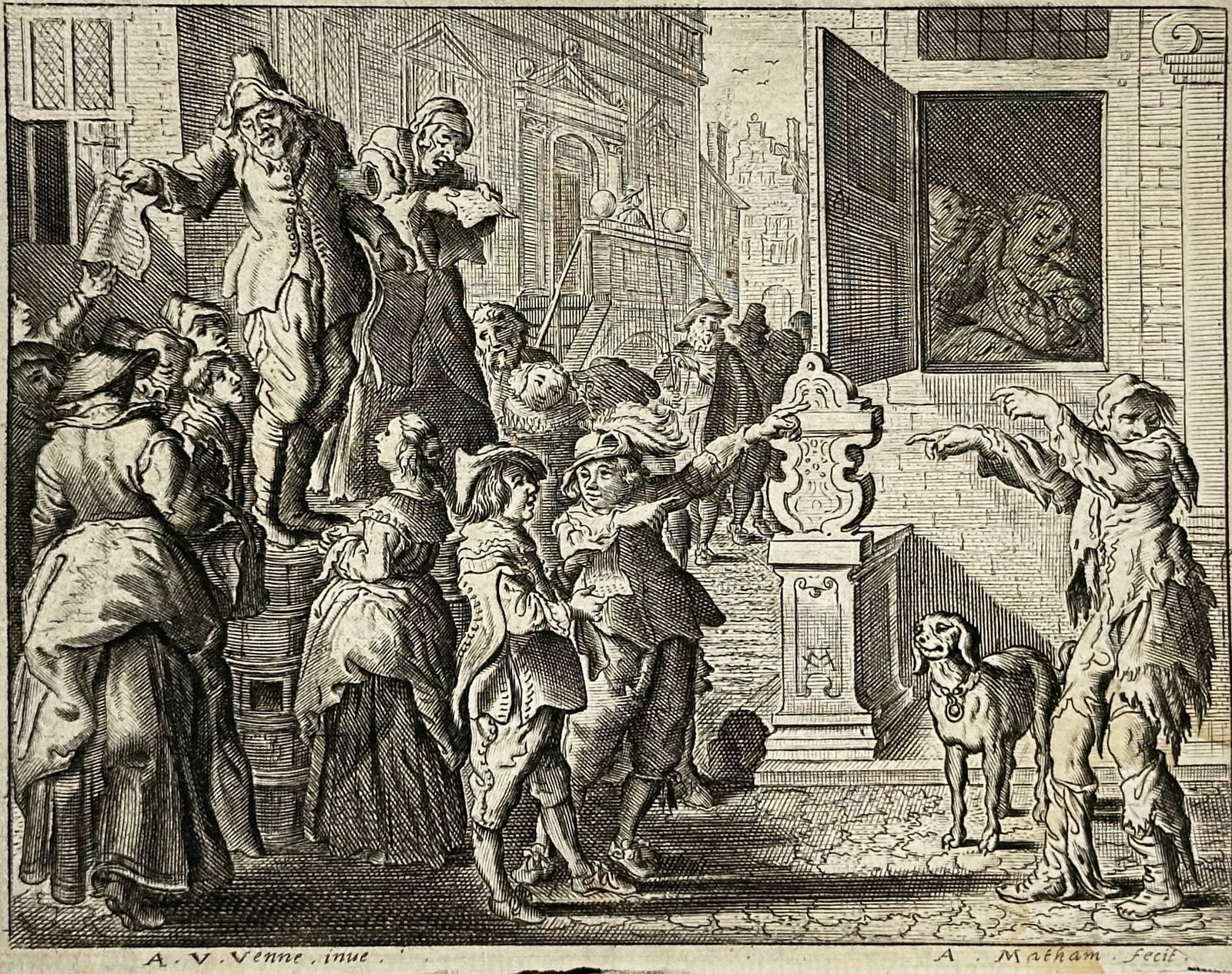 Adriaen van de Venne, after – The Mocking of a Statuette on a Stage – Engraving (1 of 2)