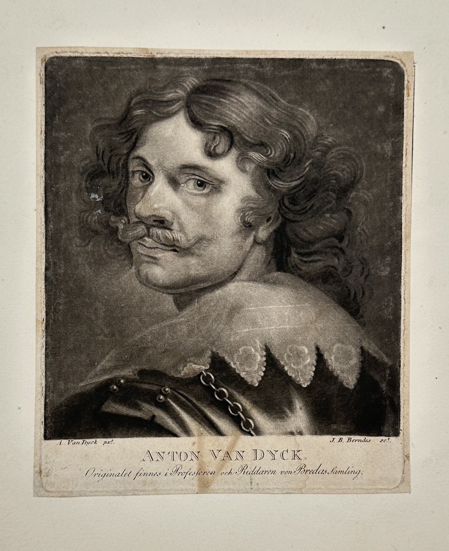 J. P. Bendix, after – Self-Portrait of Anthony van Dyck – Mezzotint (Circa 1760–1780) (1 of 2)
