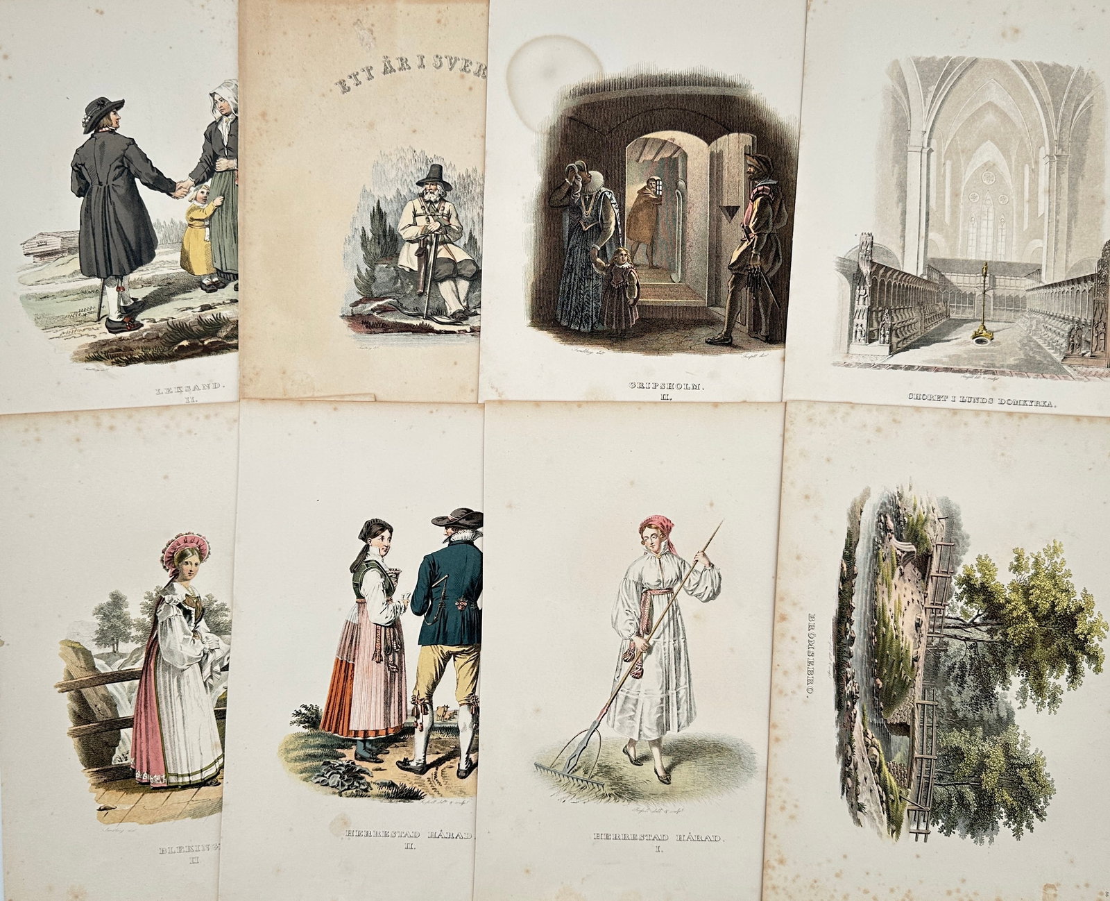 Christian Didrik Forssell – Approx. Set of 8: Regional Costumes (Leksand, Herrberga, Dalkulla): This collection consists of an Approx. Set of eight hand-coloured lithographs from Christian Didrik Forssell's highly regarded ethnographic and travel series, Ett År i Sverige (A Year in Sweden). The