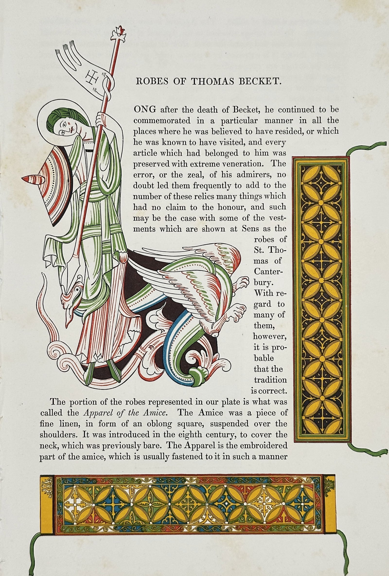 Henry Shaw – Robes of Thomas Becket – Hand-coloured Engraving (1843) (1 of 2)