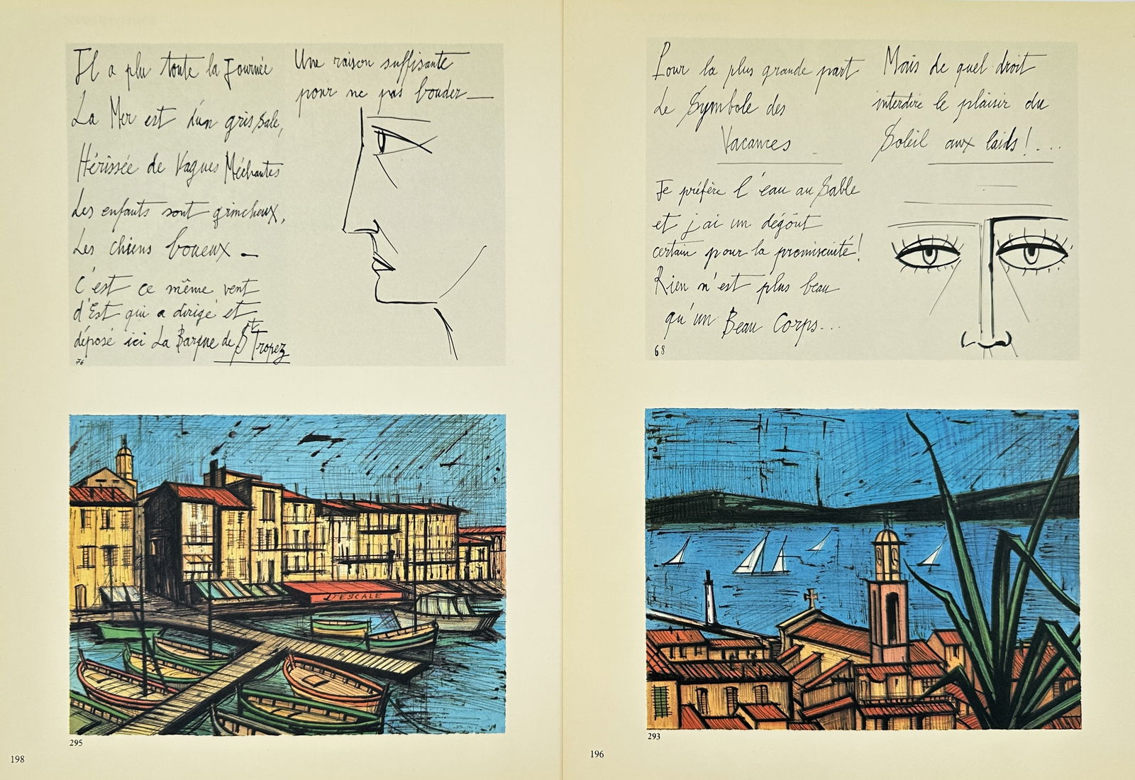 Bernard Buffet, after – Set of Two: Views of the Mediterranean Coast with Handwritten Text (1 of 3)