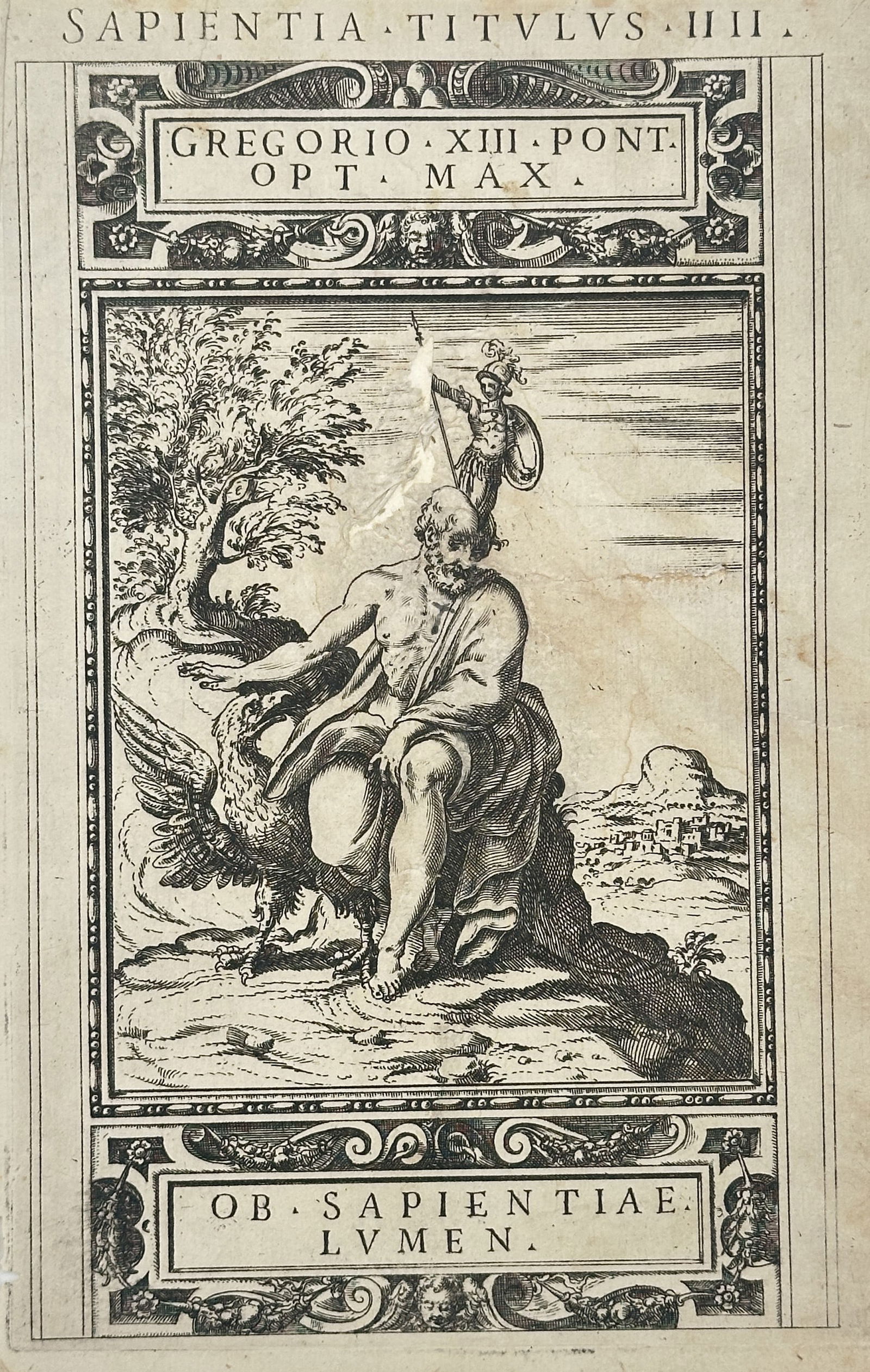 Natale Bonifacio – Sapientia: Pope Gregory XIII (The Wisdom of Pope Gregory XIII) – Engraving (1 of 2)