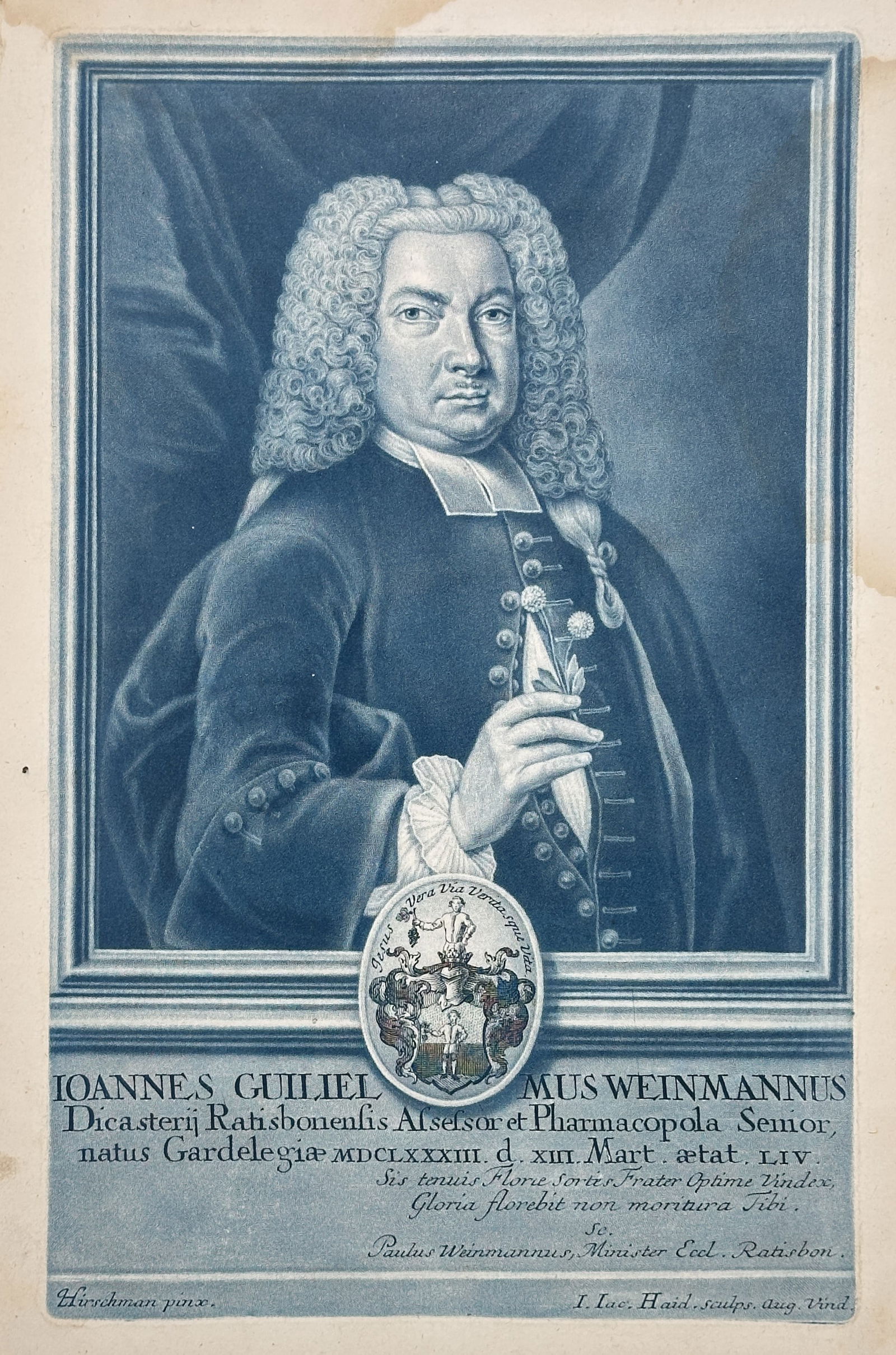 Johann Jakob Haid  – Portrait of Johann Wilhelm Weinmann – Engraving (Circa 1740s) (1 of 2)