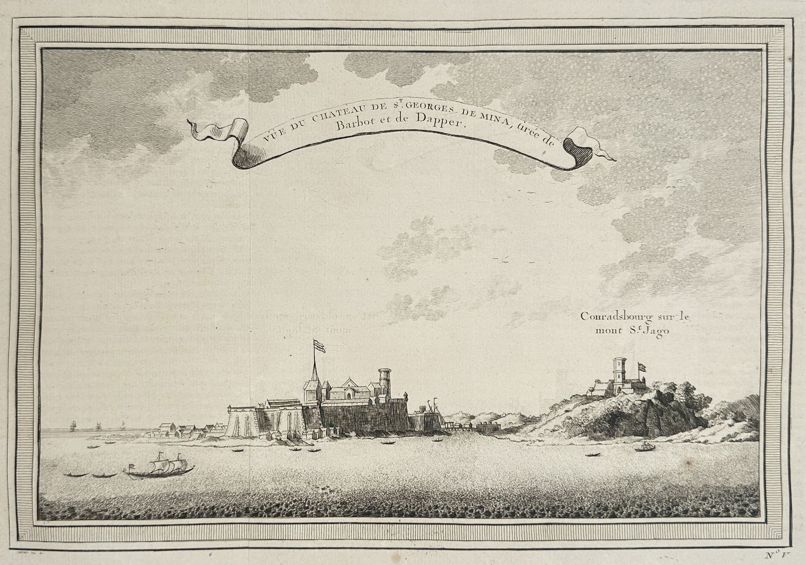 Jacques-Nicolas Bellin – View of the Château of St. Georges de Mina, and Fort Conradsburg – (1 of 3)