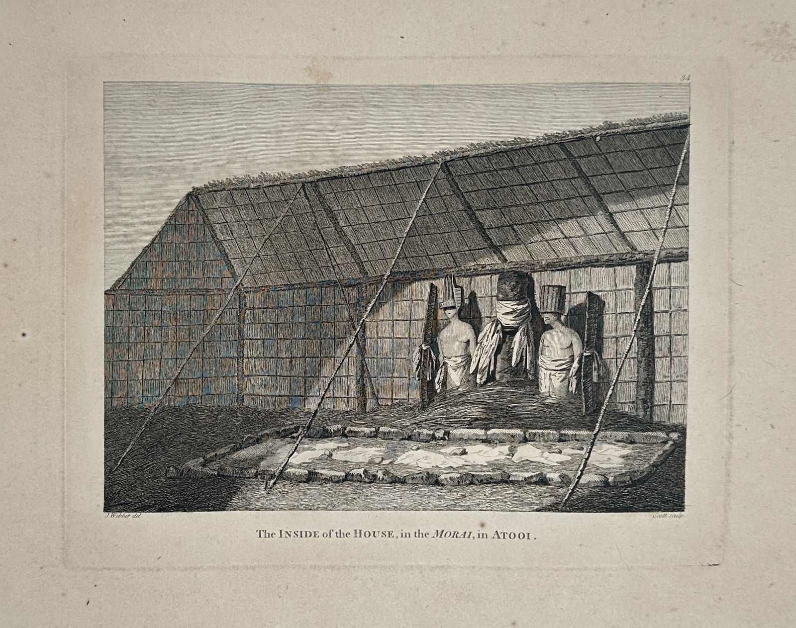 John Webber – The Inside of the House of the Morai, in Atooi – Large Folio (1784) (1 of 2)
