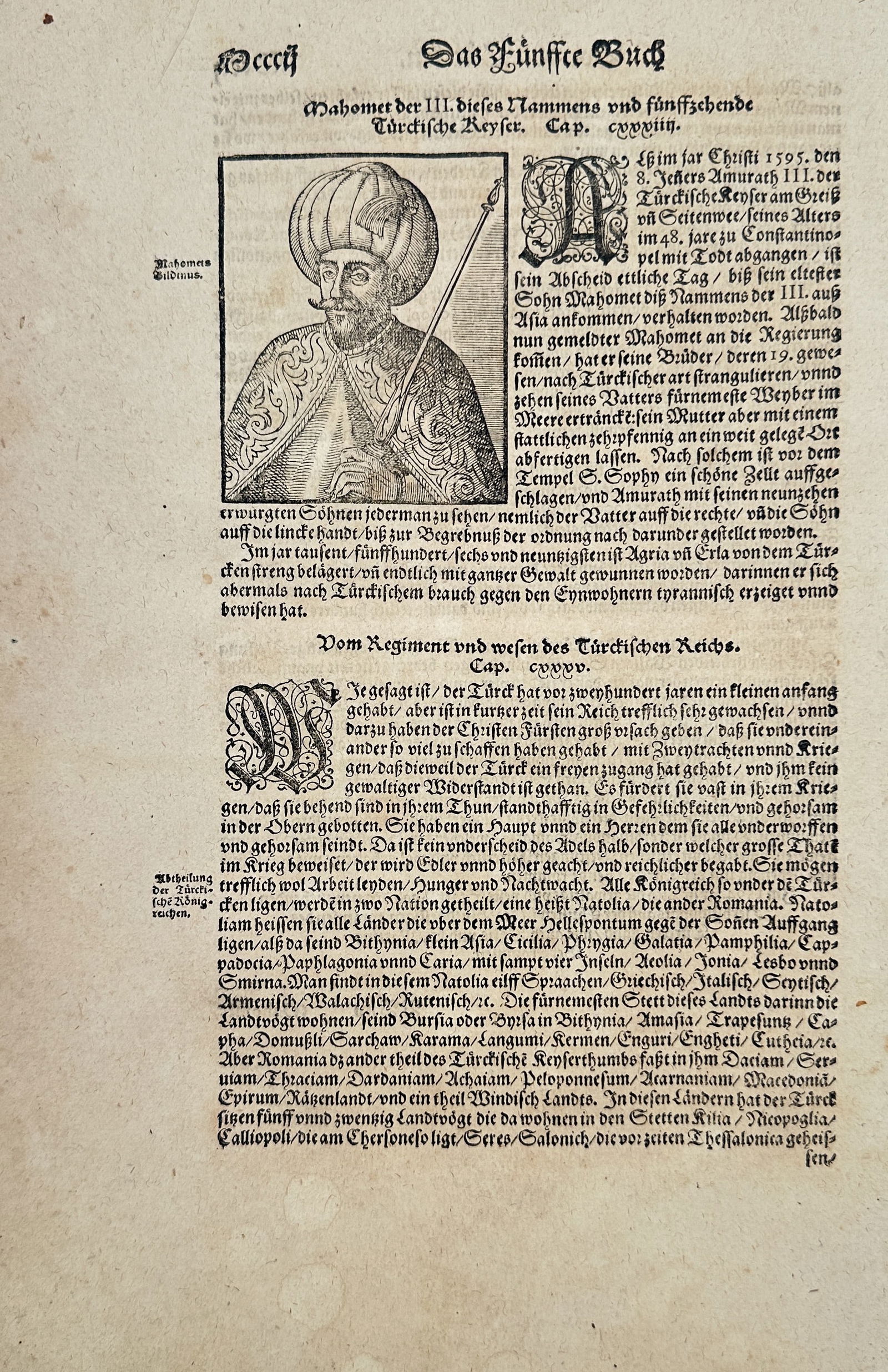 Sebastian Münster – Sultan Süleyman I. Portrait – Woodcut and Letterpress (Circa 1550–1578) (1 of 2)