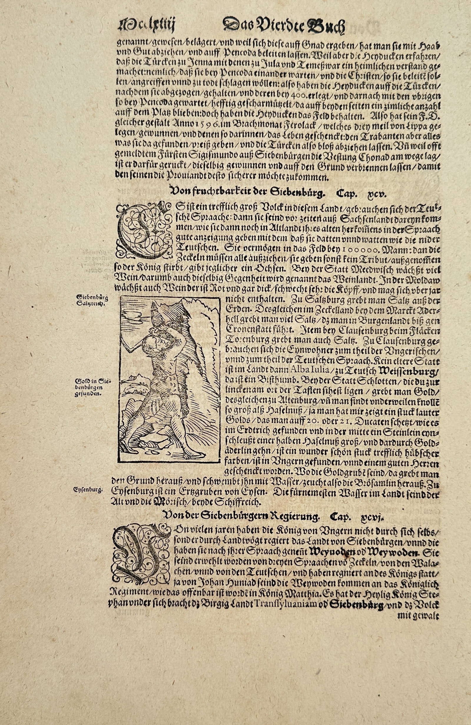 Sebastian Münster – Wild Man of Siebenbürgen (Transylvania) – Woodcut and Letterpress (Circa (1 of 2)