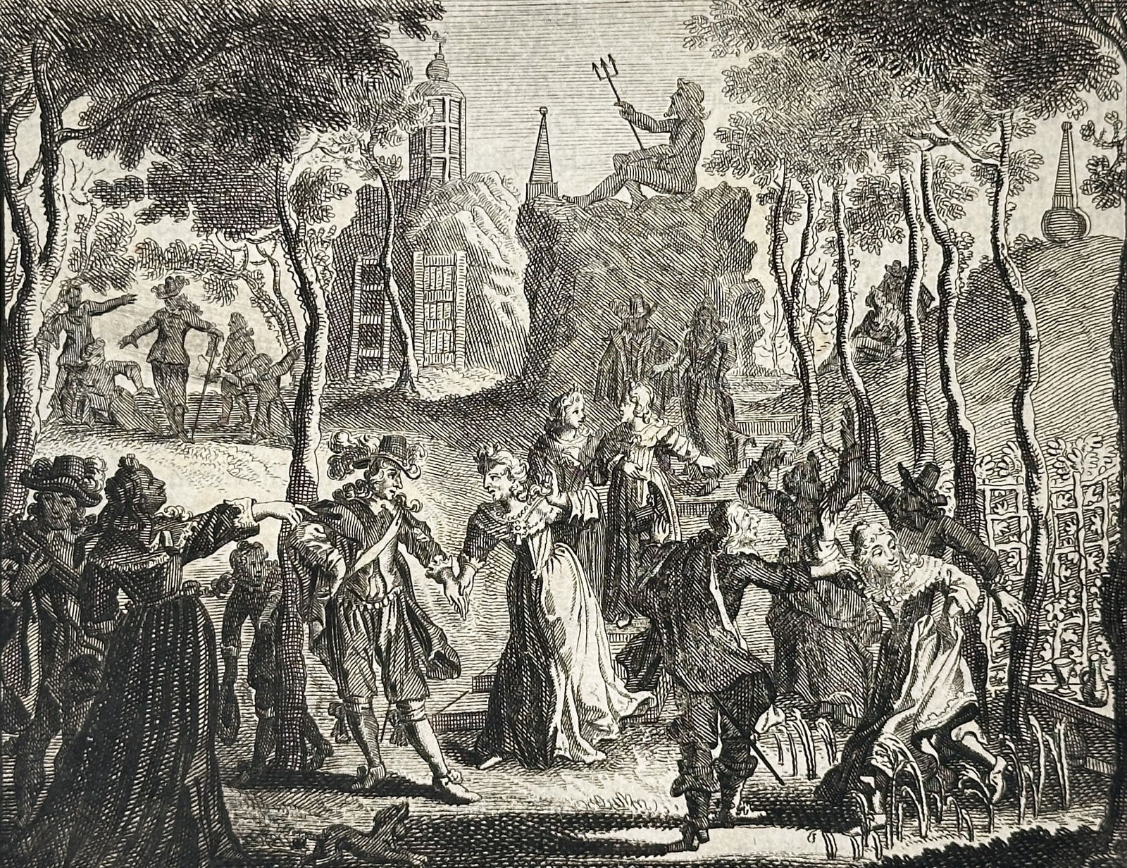 Adriaen van de Venne, after – Rustic Dance with a Pagan Idol (Witches' Sabbath) – Engraving (1 of 2)