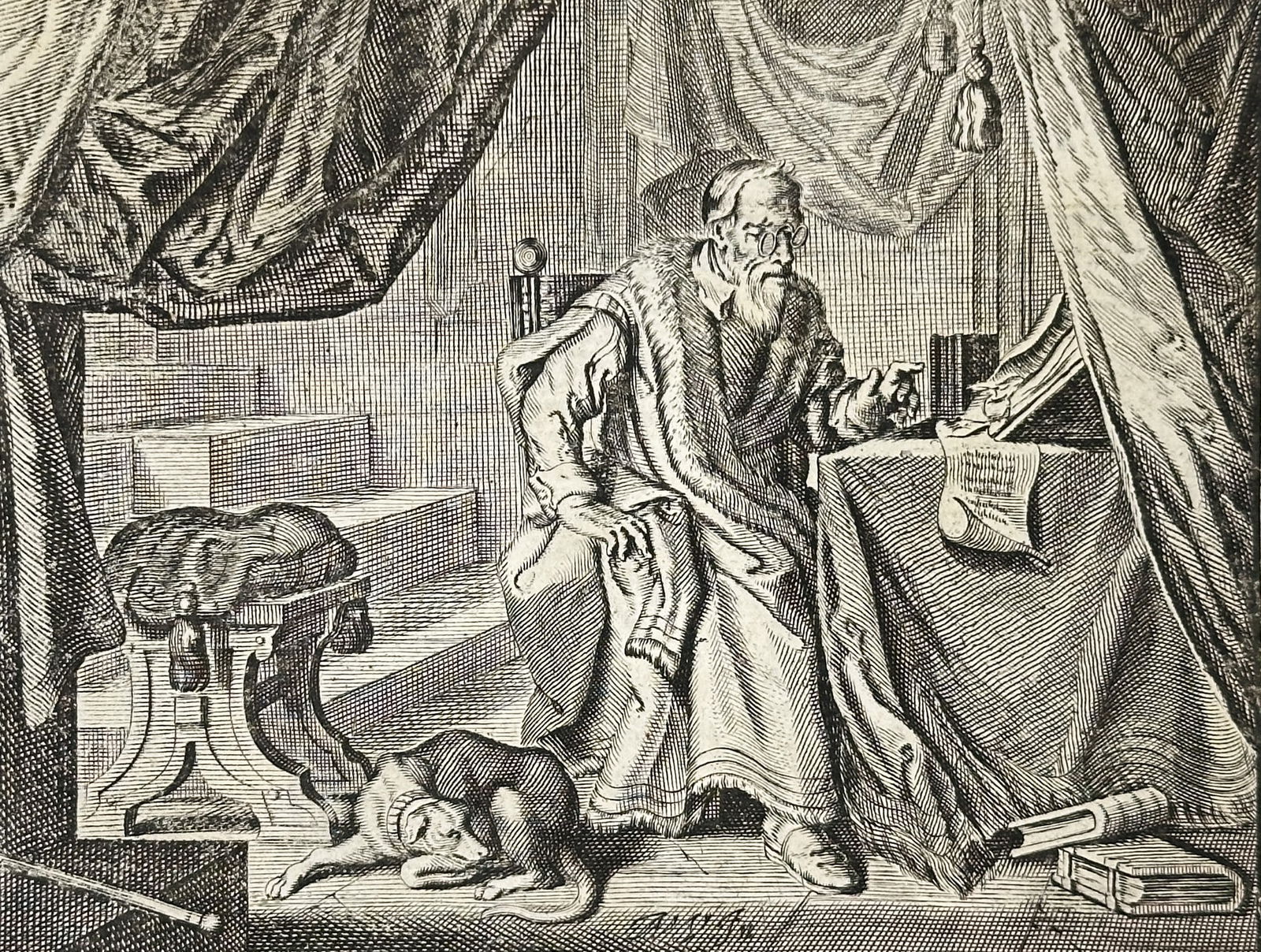 Adriaen van de Venne, after – The Man with Glasses Speaks (Interior Scene) – Engraving (1 of 2)
