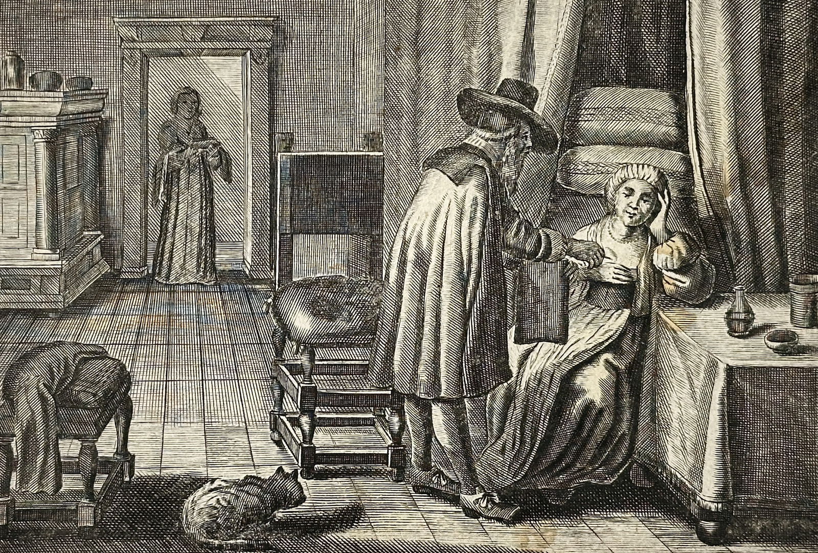 Adriaen van de Venne, after – Domestic or Doctor's Visit Scene – Engraving (Circa 1620–1660) (1 of 2)