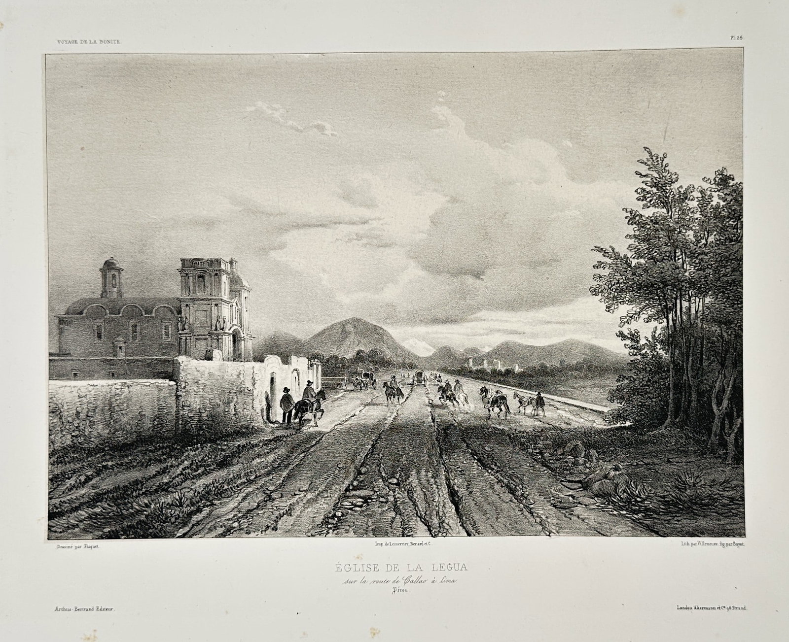 Barthélémy Lauvergne – La Legua Church on the Road from Callao to Lima – Lithograph (Circa (1 of 2)