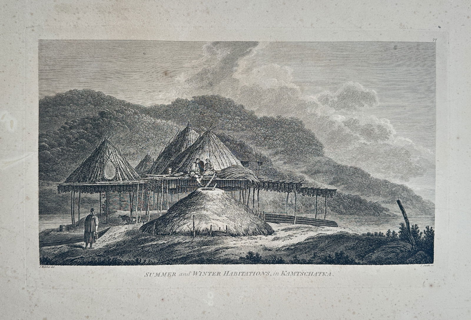 John Webber (1751–1793) – Summer and Winter Habitations, in Kamtschatka – Large Folio(1784): This detailed ethnographic print, titled Summer and Winter Habitations, in Kamtschatka, illustrates the traditional dwellings of the indigenous inhabitants of the Kamchatka Peninsula (Siberia/Russia).