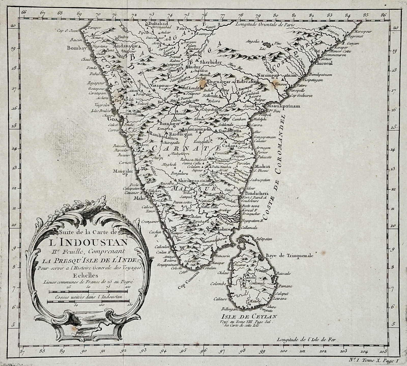 Jacques-Nicolas Bellin – Map of Indian Peninsula and Ceylon – Copper engraving (Circa 1752) (1 of 2)