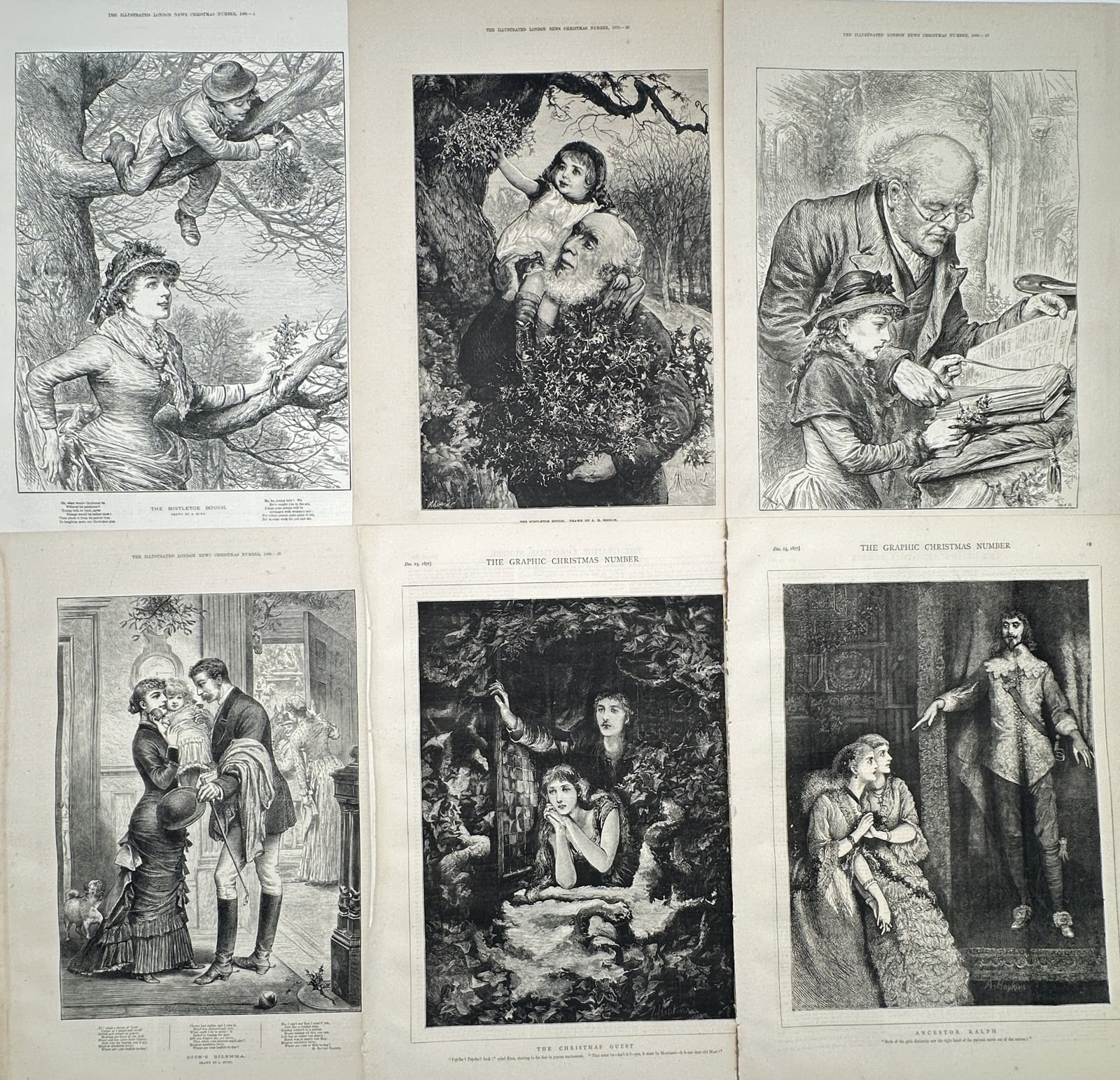 The Illustrated London News and The Graphic – Set of 6: Christmas Illustrations – Wood engraving (1 of 2)