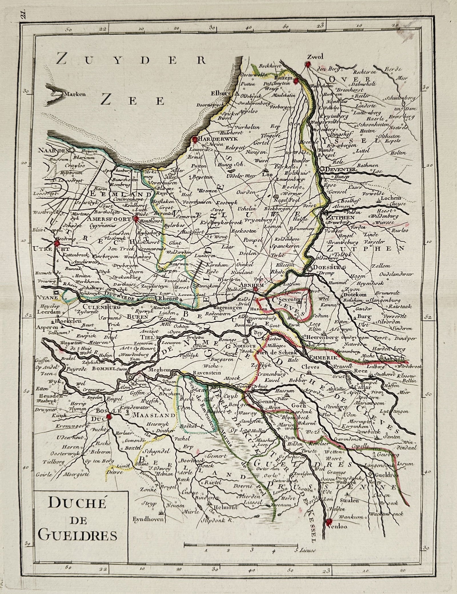 Georges-Louis Le Rouge – Map of Duchy of Gelderland (Netherlands)  – Hand-colored engraving (1 of 2)