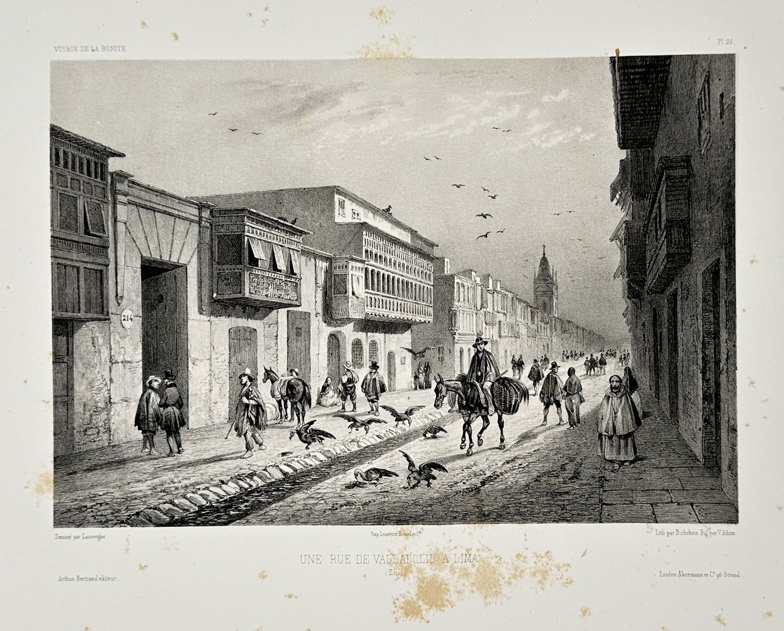 Barthélémy Lauvergne – A Street in Valparaiso (Chile) – Lithograph (Circa 1845) (1 of 2)