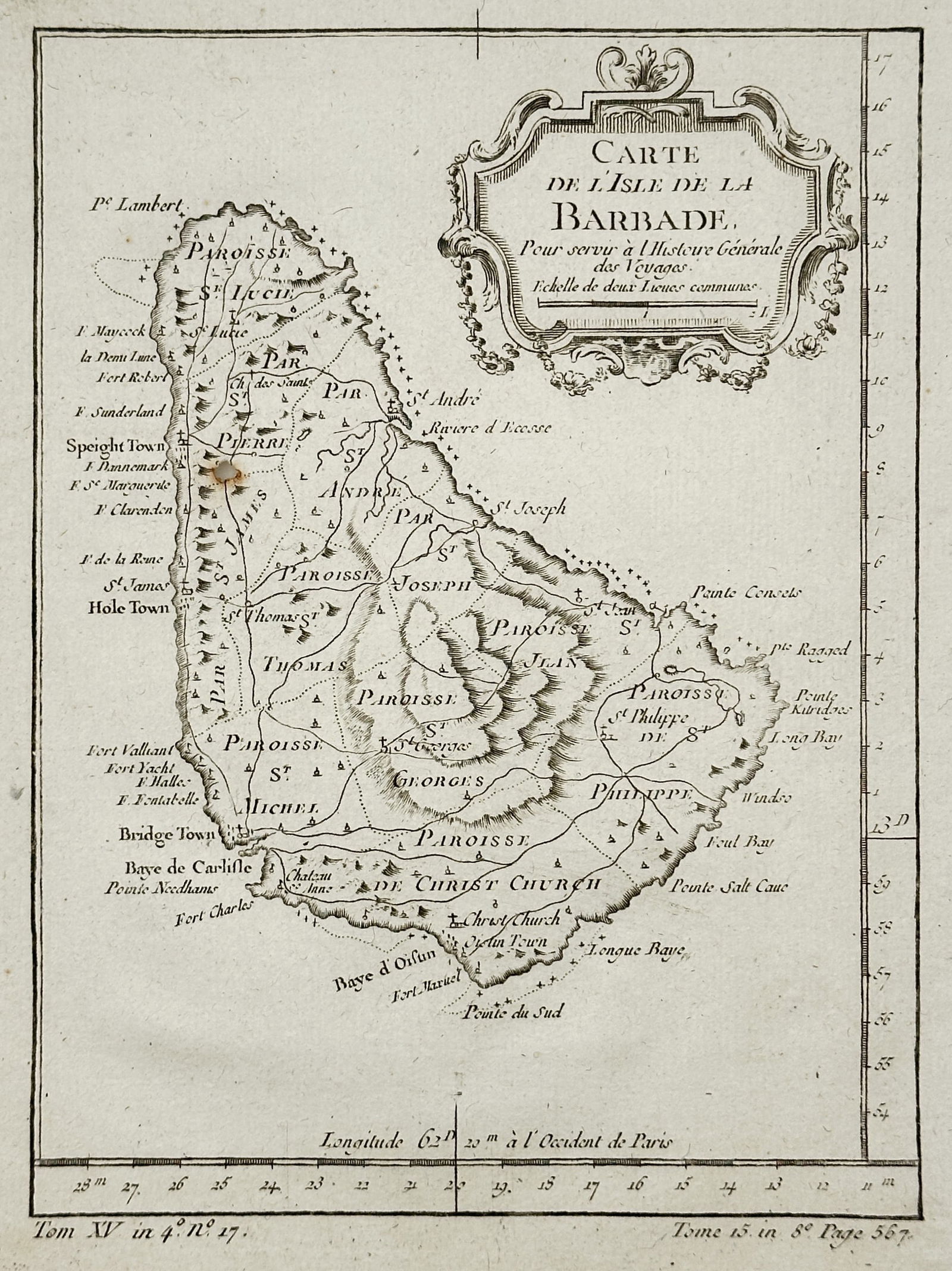 Jacques-Nicolas Bellin – Map of the Isle of Barbados (Caribbean) – Copper engraving (Circa 1754) (1 of 2)