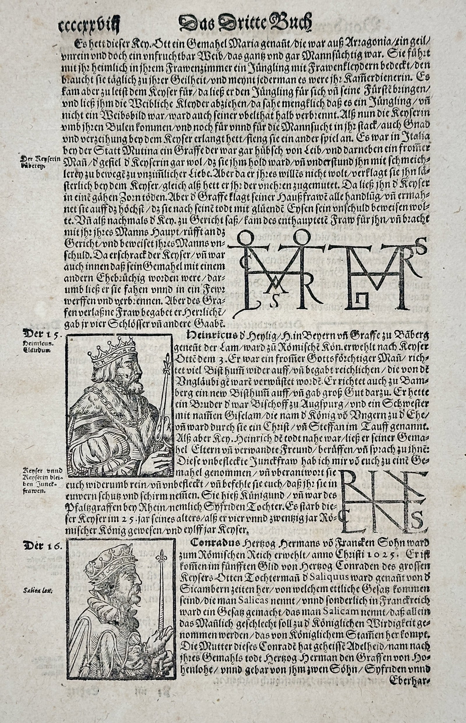 Sebastian Münster – Woodcut Portraits of Danish Kings with Text from Das Dritte Buch – Woodcut: This folio leaf is a print from the influential work Cosmographia, featuring German text from The Third Book discussing historical figures and events in northern lands. The sheet is illustrated with t