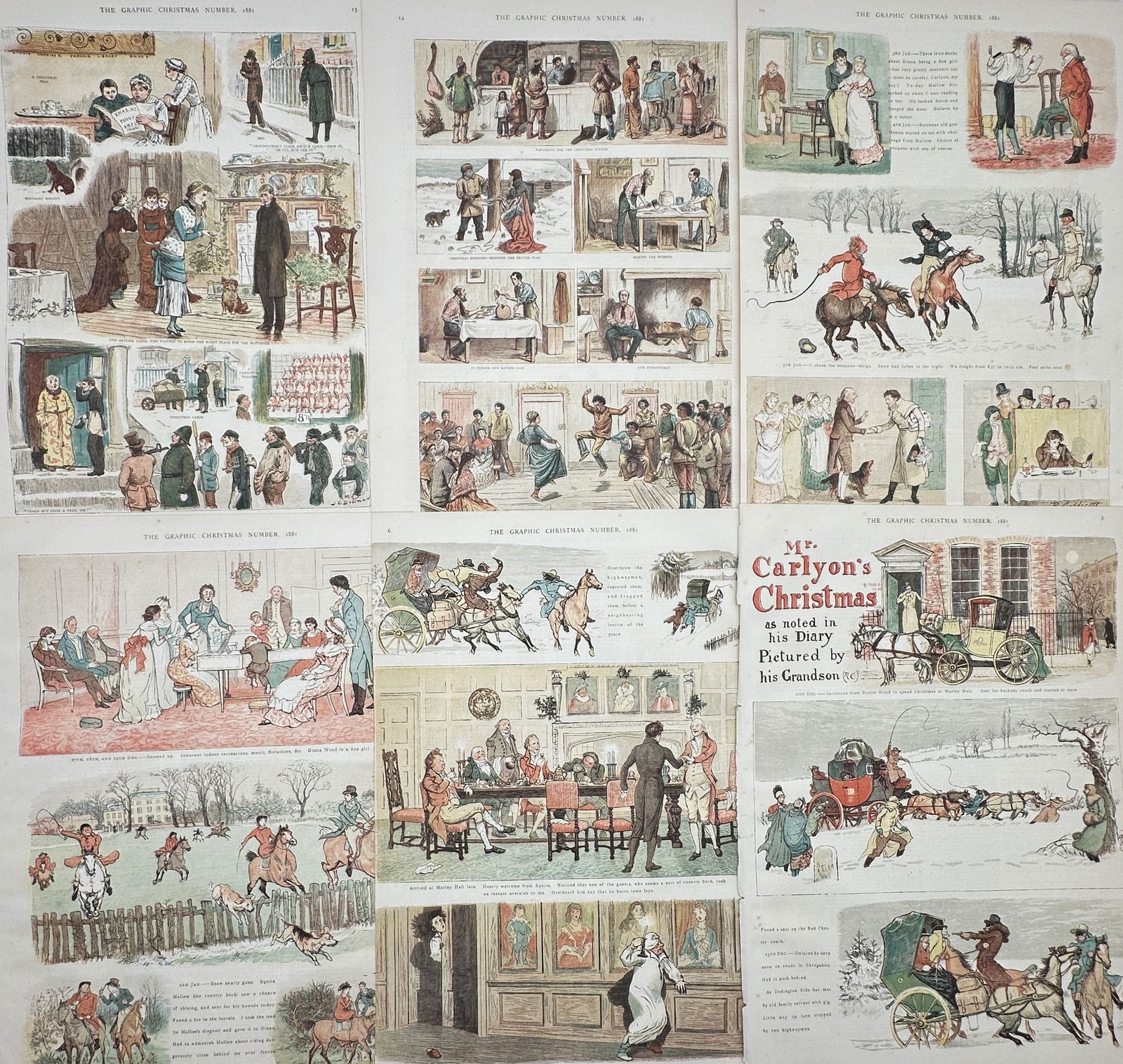 The Graphic – Set of 6: Scenes from the Christmas Number – Colour wood engraving (1878) (1 of 3)