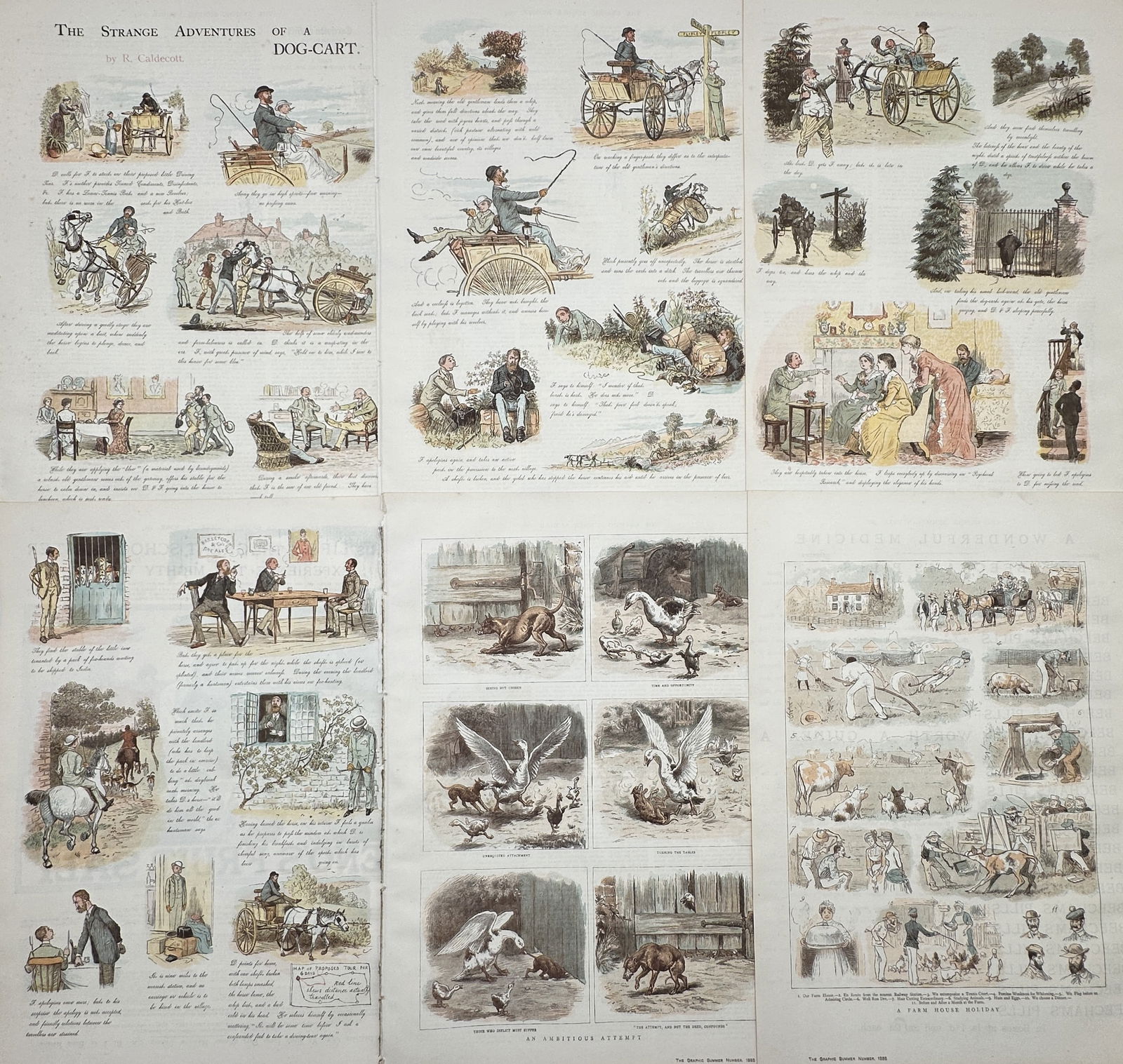 Randolph Caldecott – Set of 6: Humorous Christmas Narratives – Colour wood engraving (1878) (1 of 3)