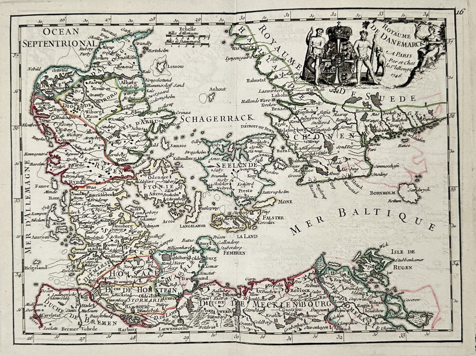 Georges-Louis Le Rouge – Map of Kingdoms of Denmark and Sweden – Hand-colored engraving (1 of 2)