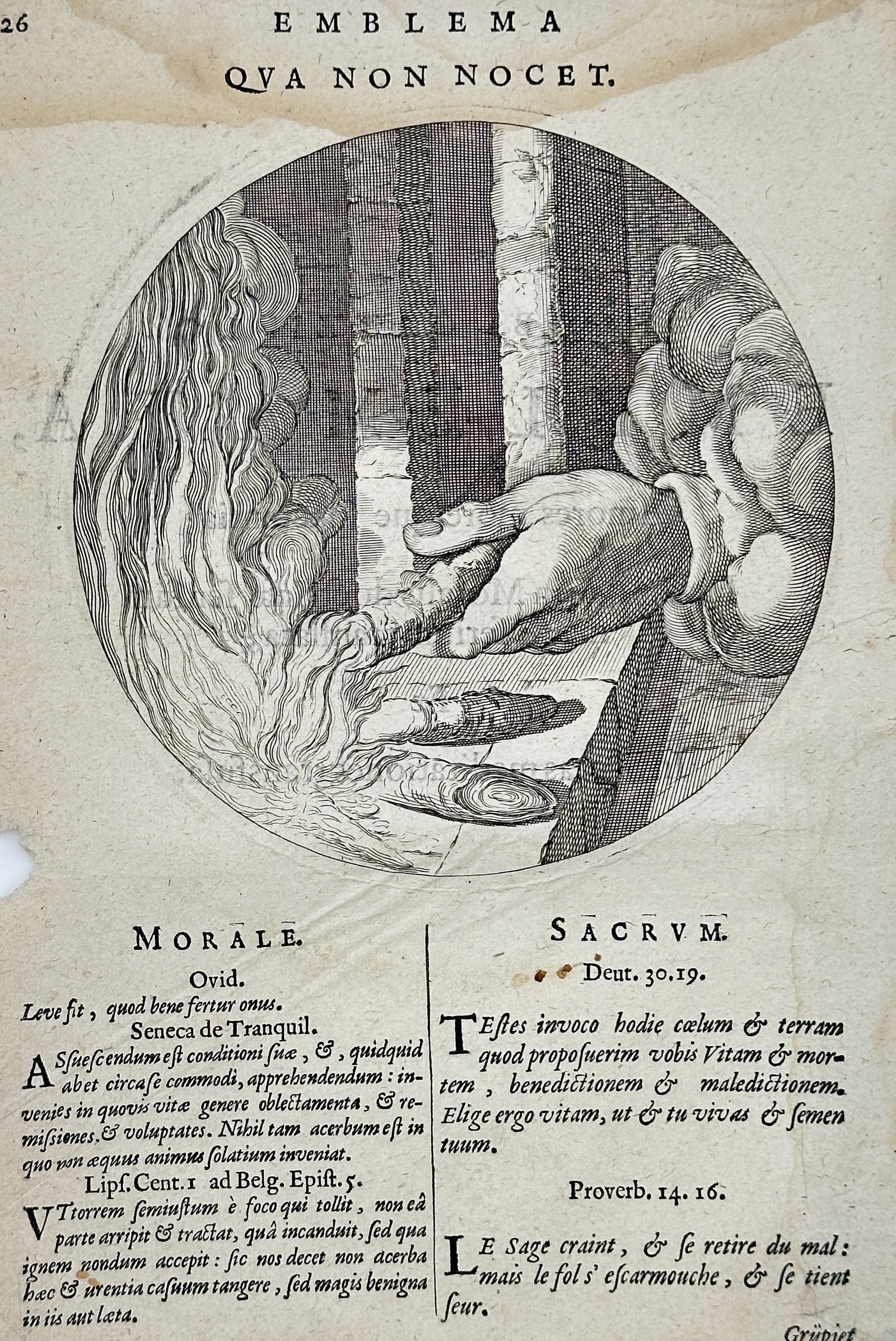 Jacob Cats – Emblemata: That Which Does Not Harm – Engraving (Circa 1618) (1 of 2)