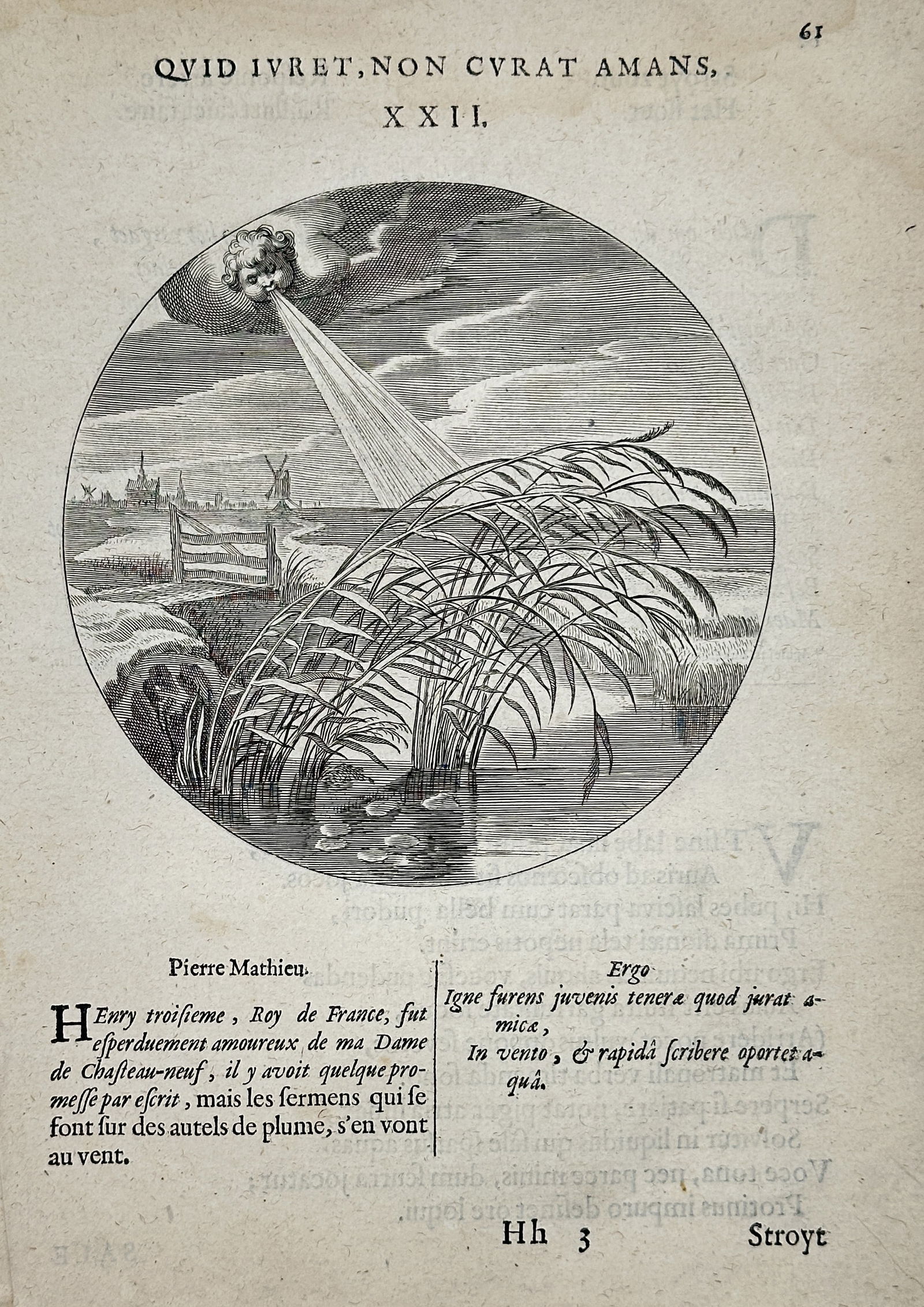 Jacob Cats – Emblemata: What the Lover Swears, He Does Not Care For – Engraving (Circa 1618) (1 of 2)