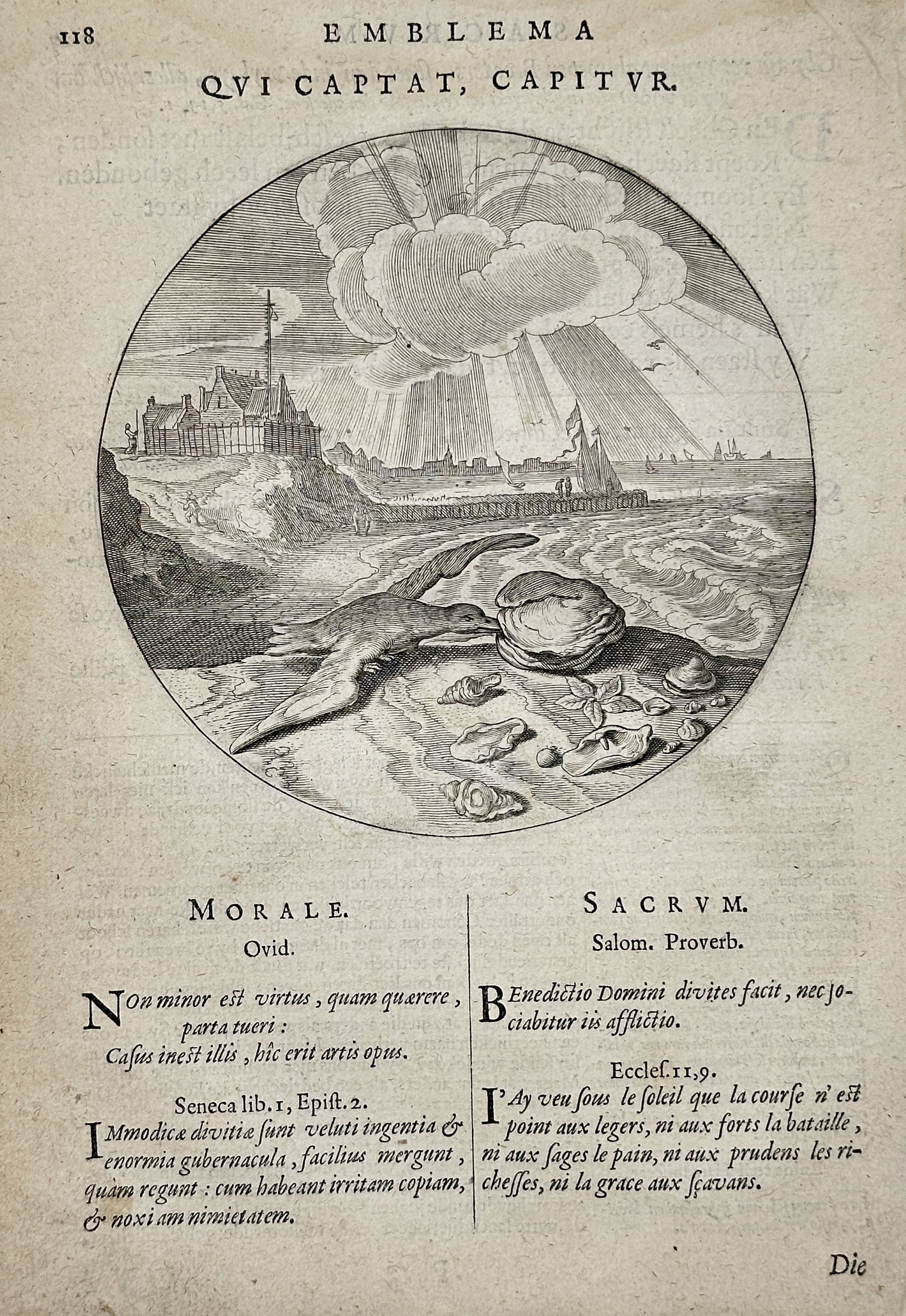 Jacob Cats – Emblemata: He Who Catches, is Caught – Engraving (Circa 1618) (1 of 2)