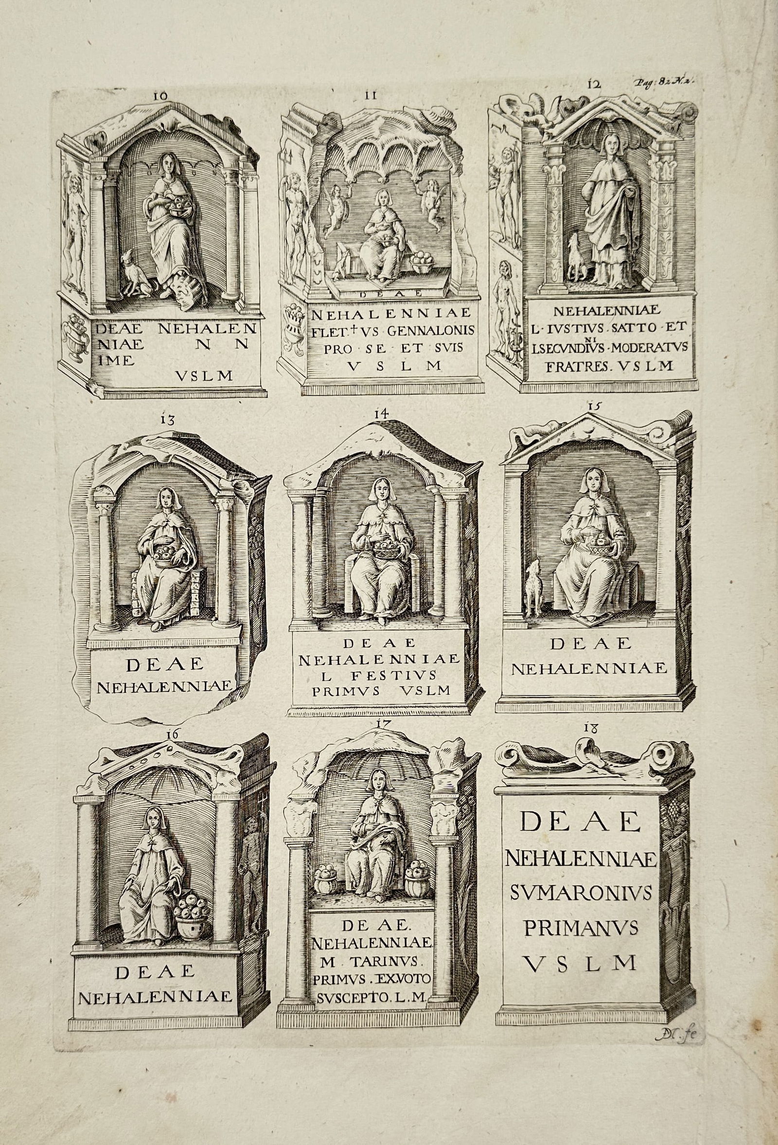 Jan de Mel – Illustration of Roman Antiquities: Altars and Dedicatory Inscriptions to Nehalennia (1 of 2)