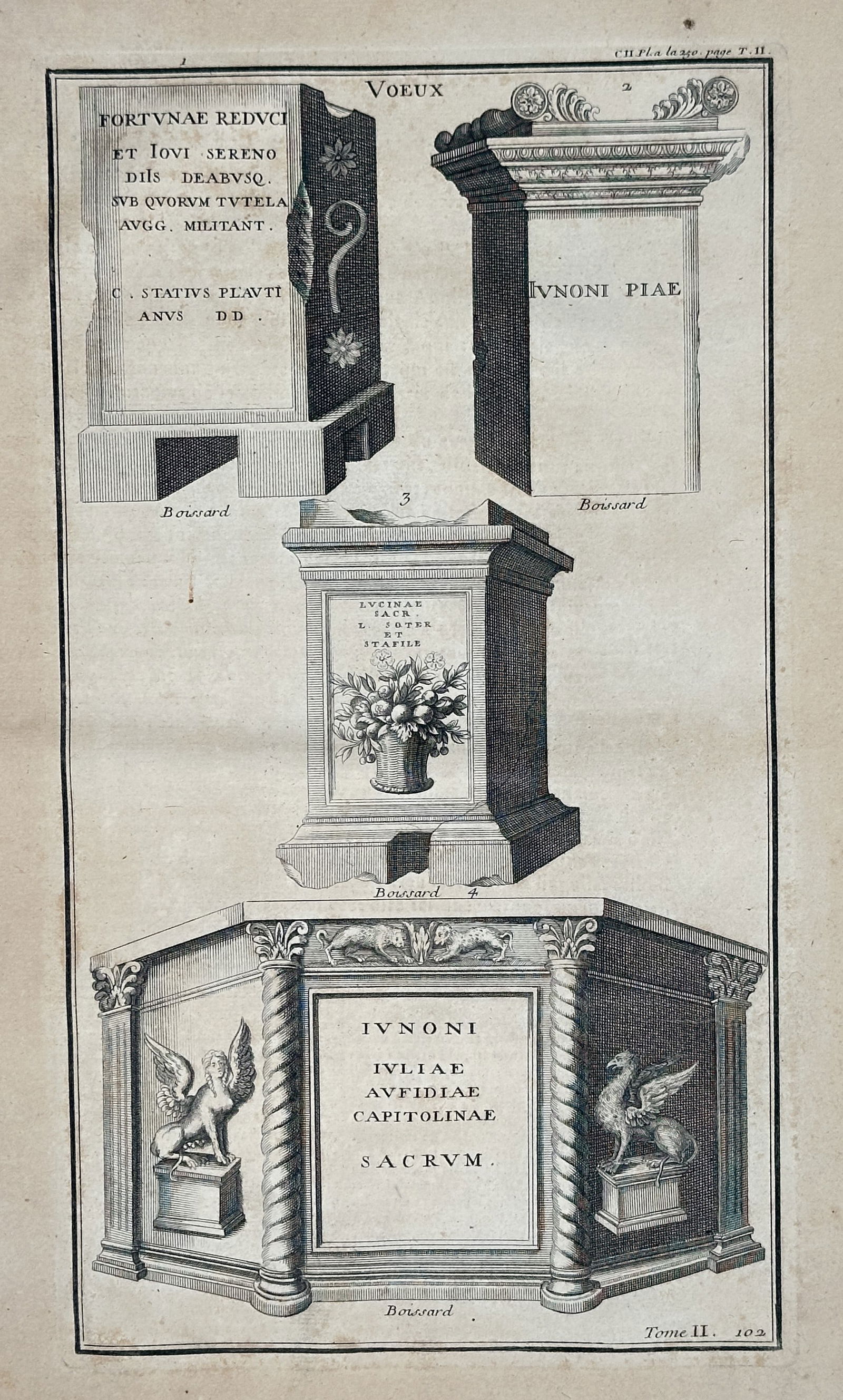 Bernard de Montfaucon – Roman Votive Altars and Inscriptions – Engraving (Circa 1720) (1 of 2)