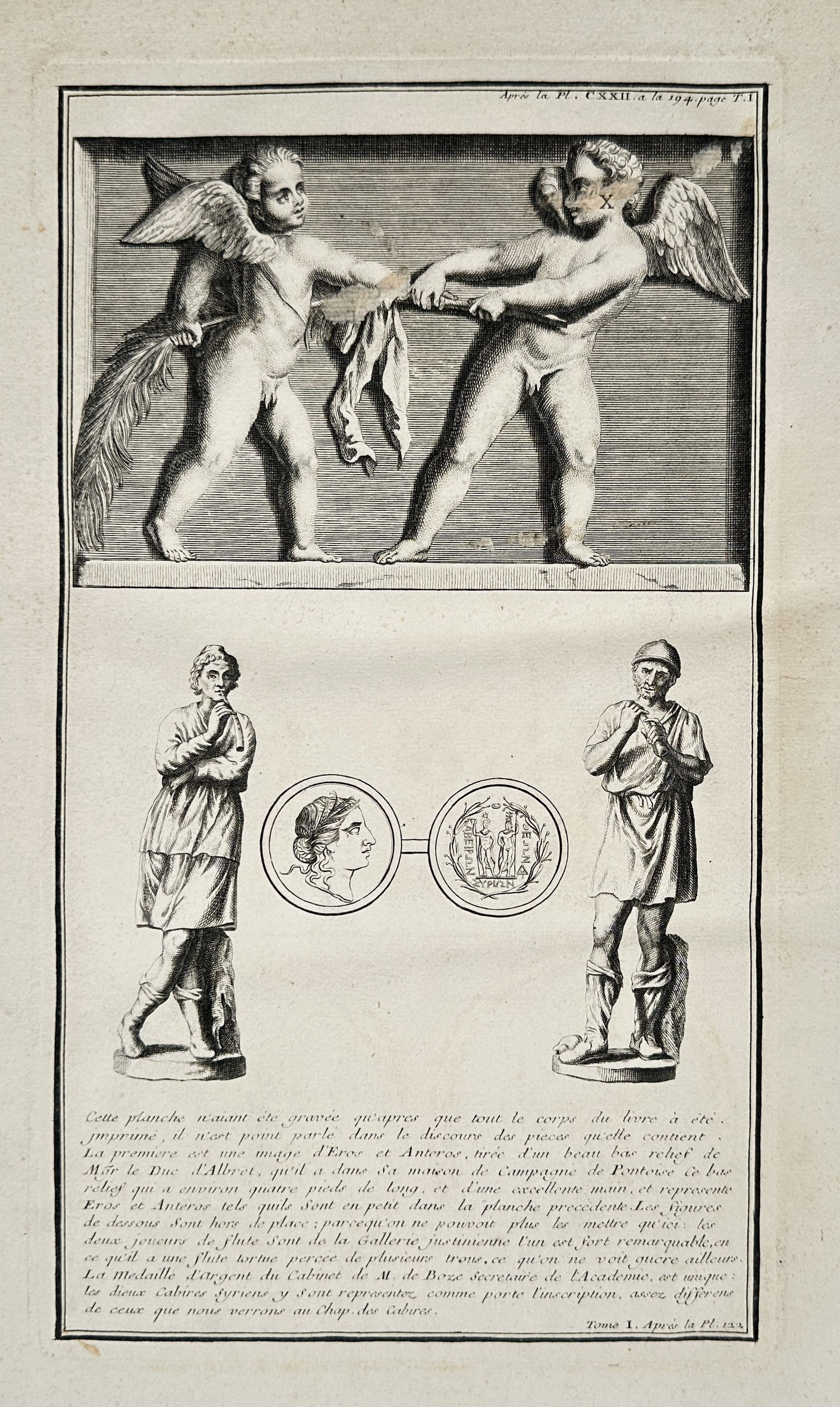 Bernard de Montfaucon – Eros and Anteros, Statues, and Medallions – Engraving (Circa 1720) (1 of 2)