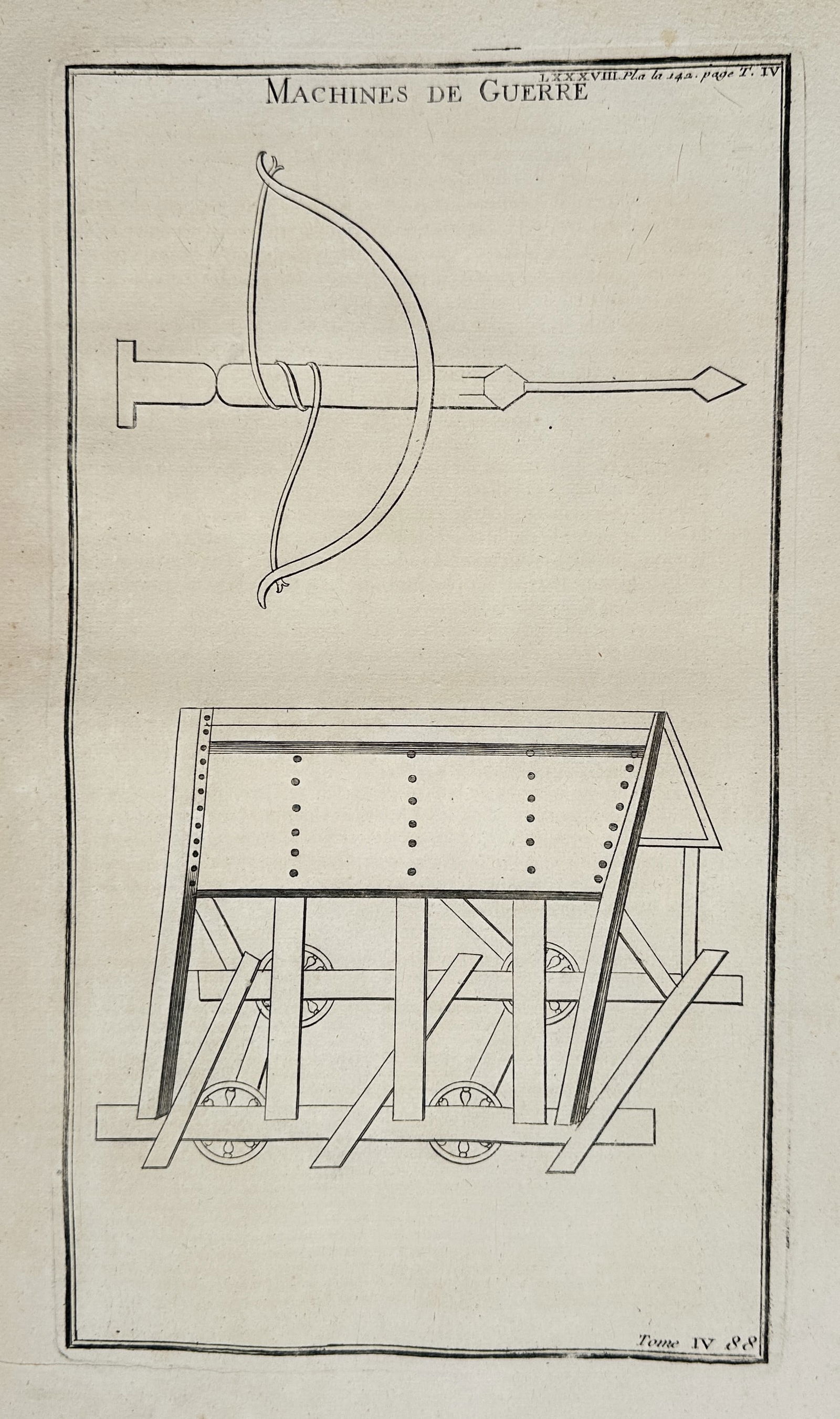 Bernard de Montfaucon – Ancient War Machines (Ballista and Siege Engine) – Engraving (Circa (1 of 2)