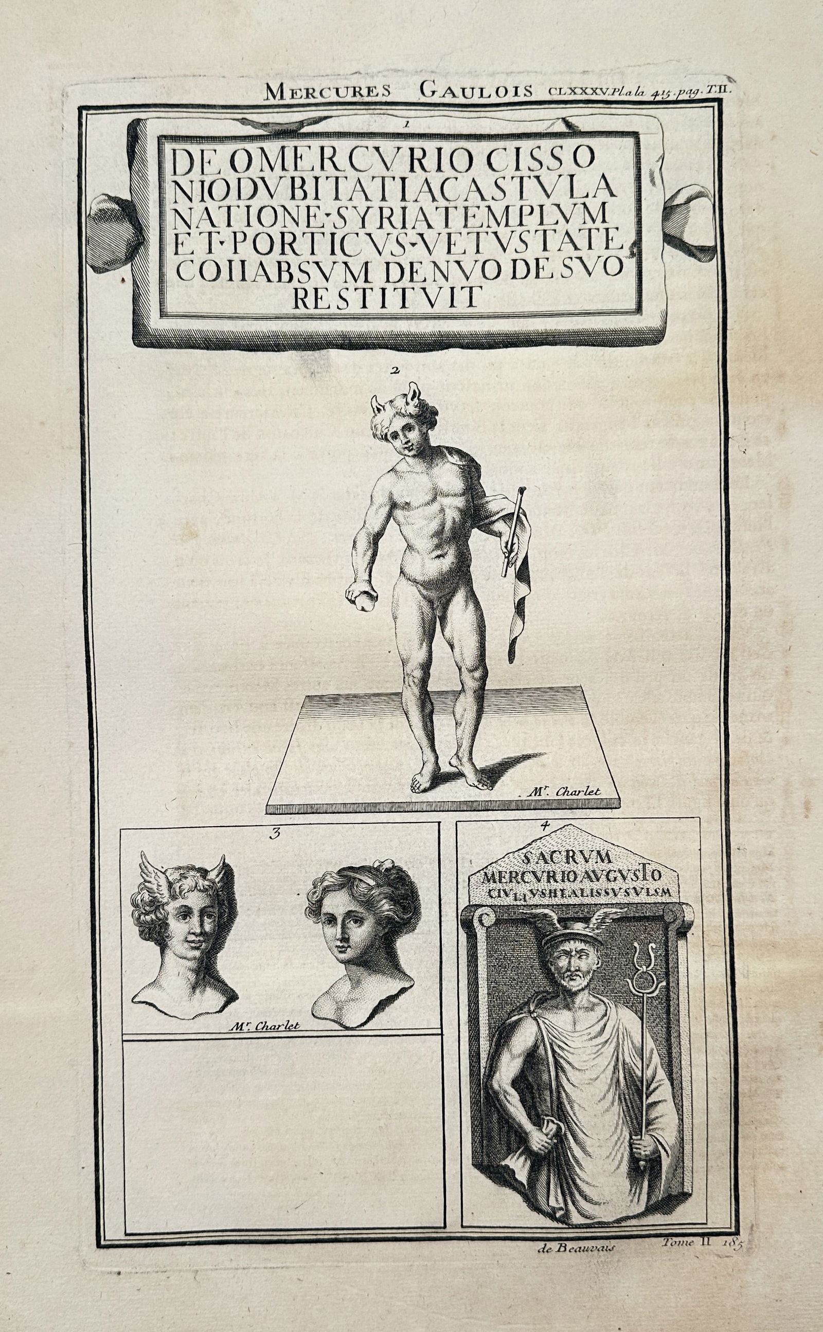 Bernard de Montfaucon (1655–1741) – Mercures Gaulois – Engraving (c. 1719) (1 of 2)