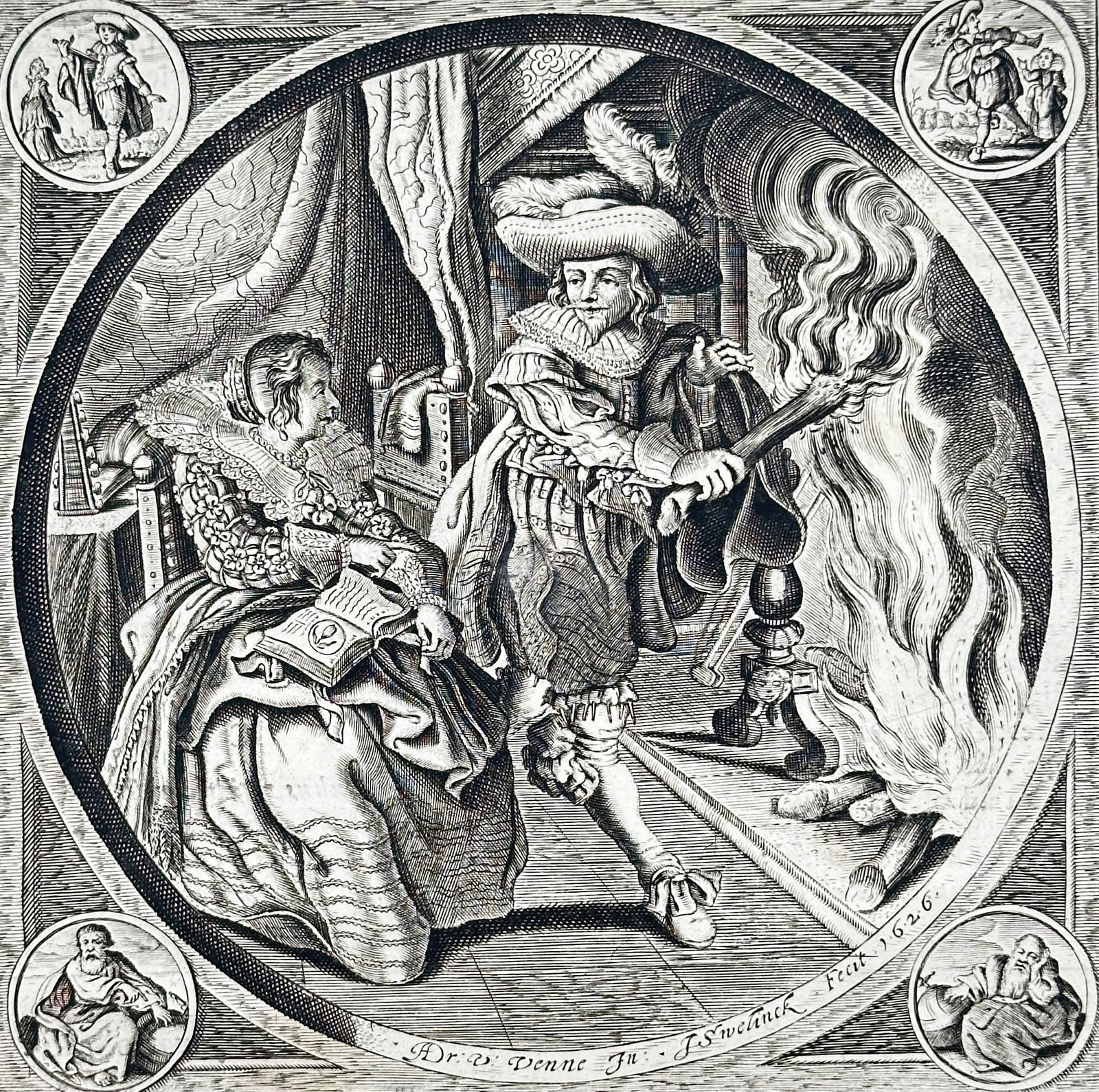 Jacob Cats (1577–1660) – What does not hurt, strengthens – Engraving with letterpress text: This print is an emblem with accompanying poetry and prose, titled "Quae Non Nocet, Stript" (What does not hurt, strengthens), featuring a central circular engraving. The illustration shows a figure (