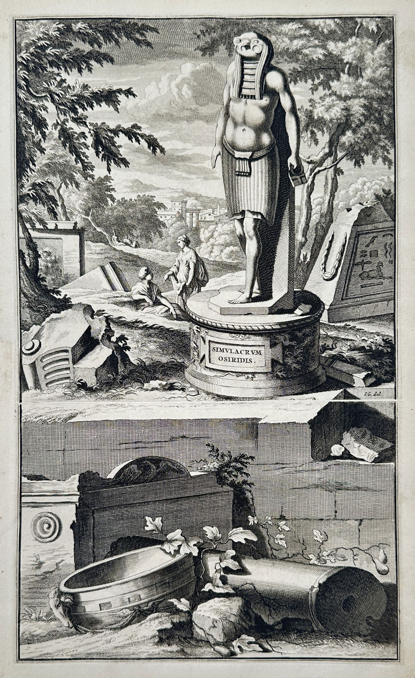 Bernard de Montfaucon (1655–1741) – Egyptian Deity Anubis and Roman Antiquities – Engraving (1 of 2)