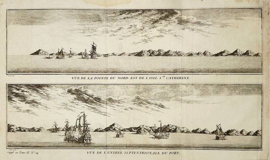 Antoine-François Prévost – Views of Saint Catherine Island (Brazil) – Engraving (c. 1750) (1 of 3)