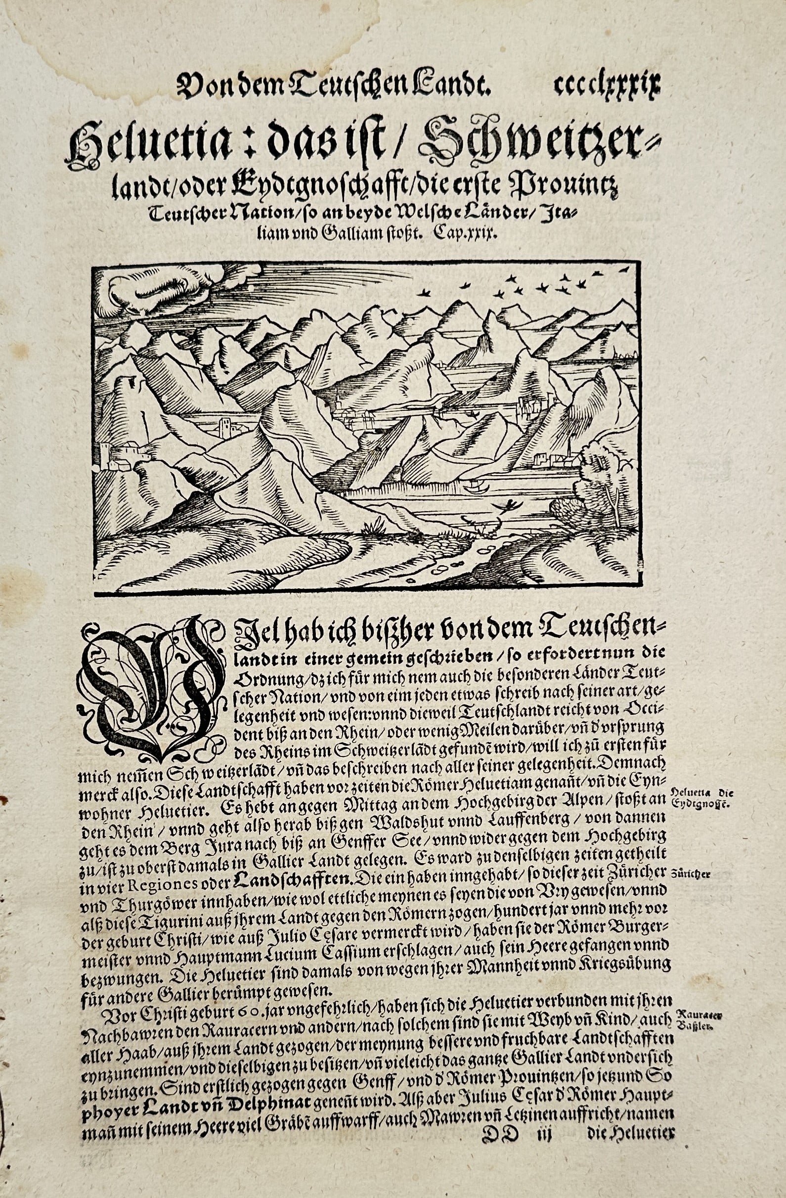 Sebastian Münster – Illustration of the Canton of Schwyz, Map of Switzerland – Woodcut (circa (1 of 2)
