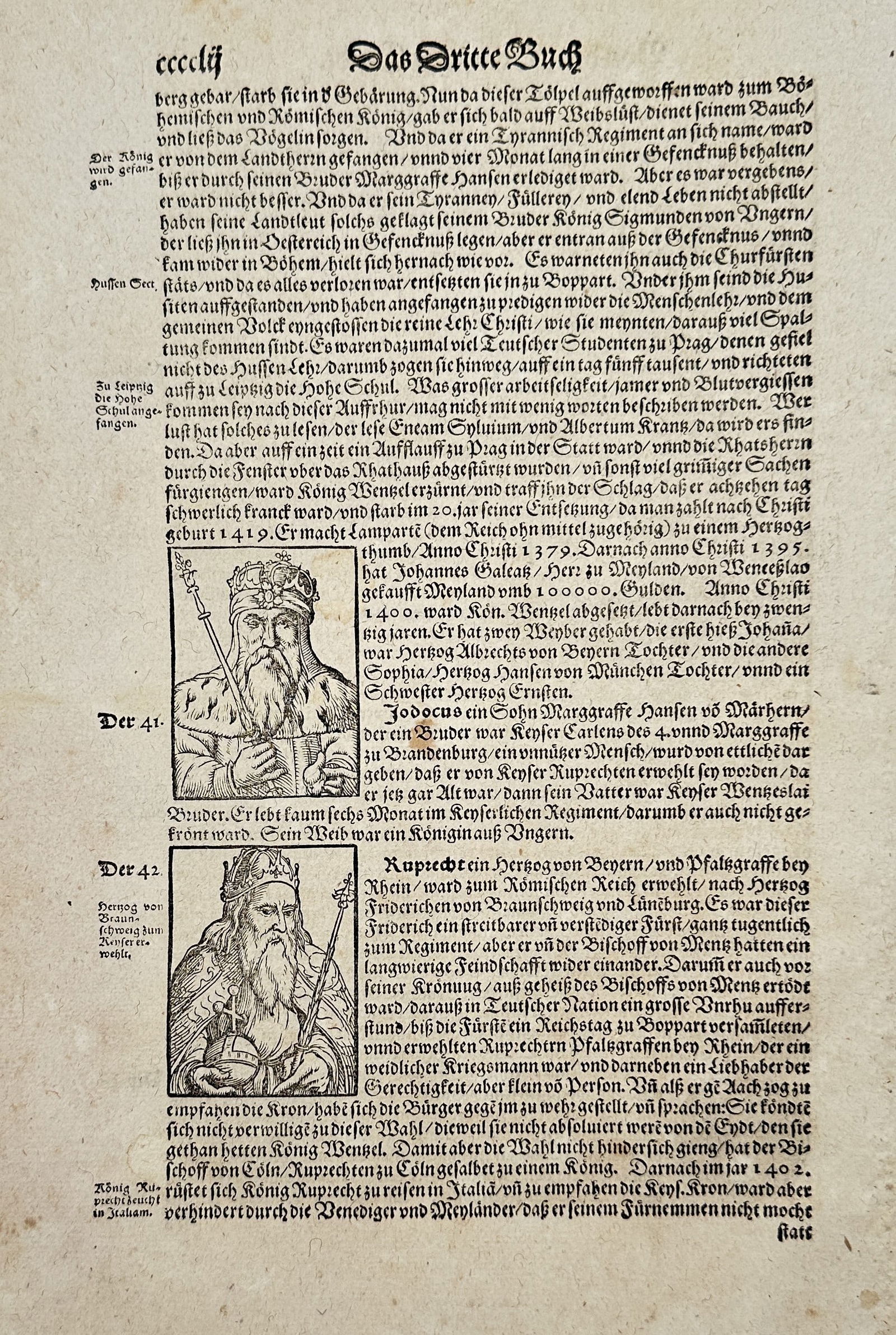 Sebastian Münster – The Third Book: Portraits of Polish and Danish Kings – Woodcut (circa 1544) (1 of 2)