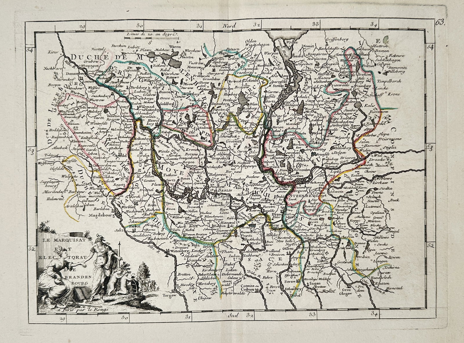 Georges-Louis Le Rouge – Map of the Duchy of Lorraine and Bar – Engraving with hand-coloring: This topographical map depicts the historical territories of the Duchy of Lorraine and Bar, located in modern-day northeastern France. The map details the region's internal borders, river systems, and