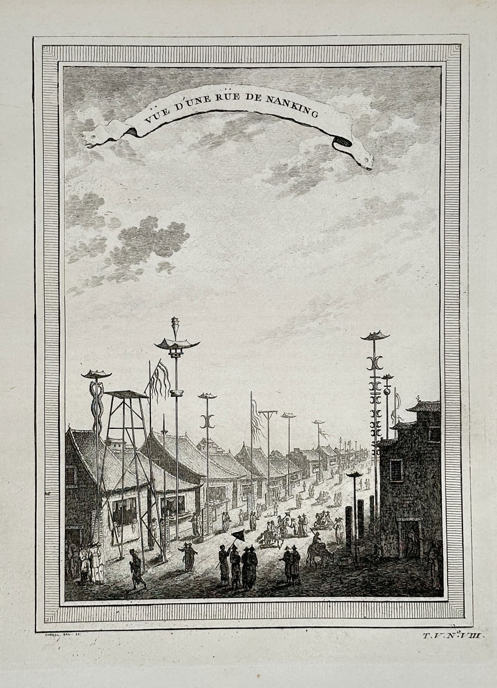 Antoine François Prévost – Topographical Illustration of a Street in Nanjing, China – (1 of 2)