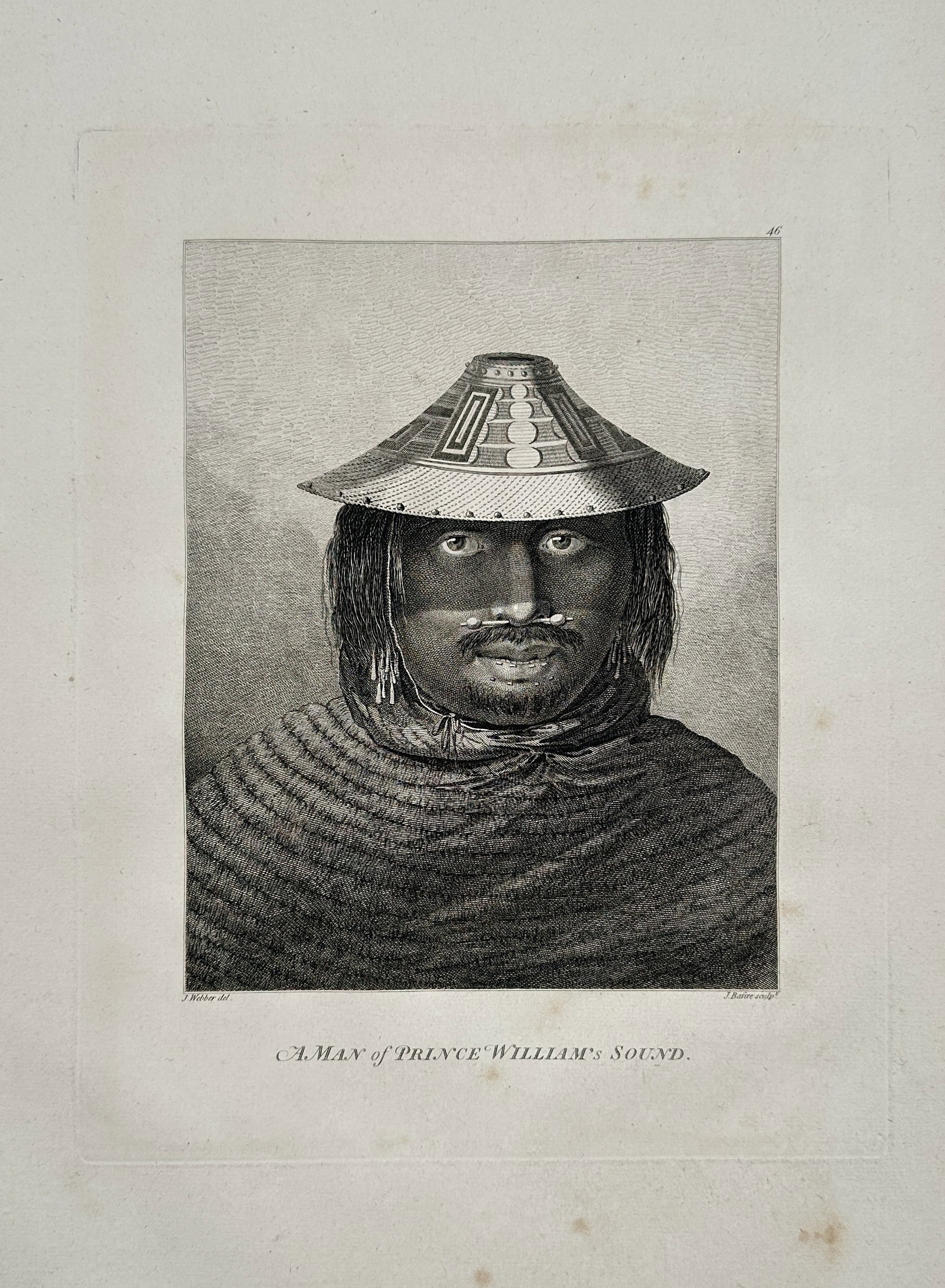 John Webber (1751-1793) – A Man of Prince William's Sound – Large Folio Engraving (c. 1784) (1 of 2)