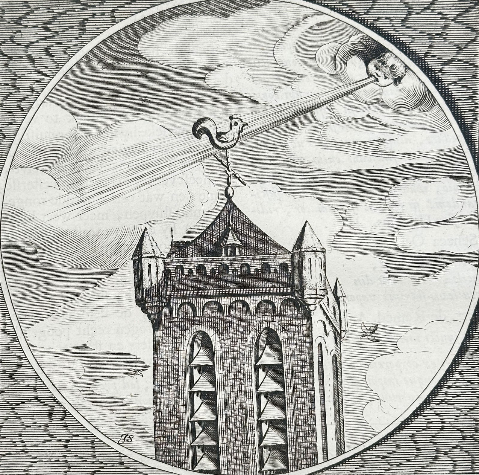 Jacob Cats (1577-1660) – Weathervane Emblem – Engraving (c. 1726) (1 of 3)