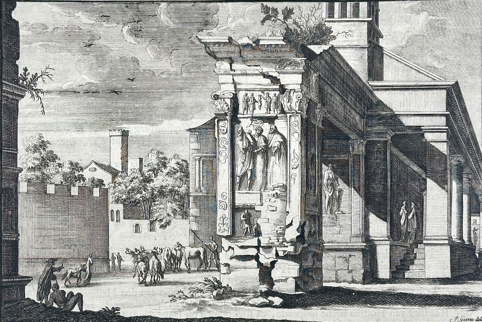 Jan Goeree (1670–1731) – Arch of Septimius Severus, Rome – Engraving (18th Century) (1 of 3)
