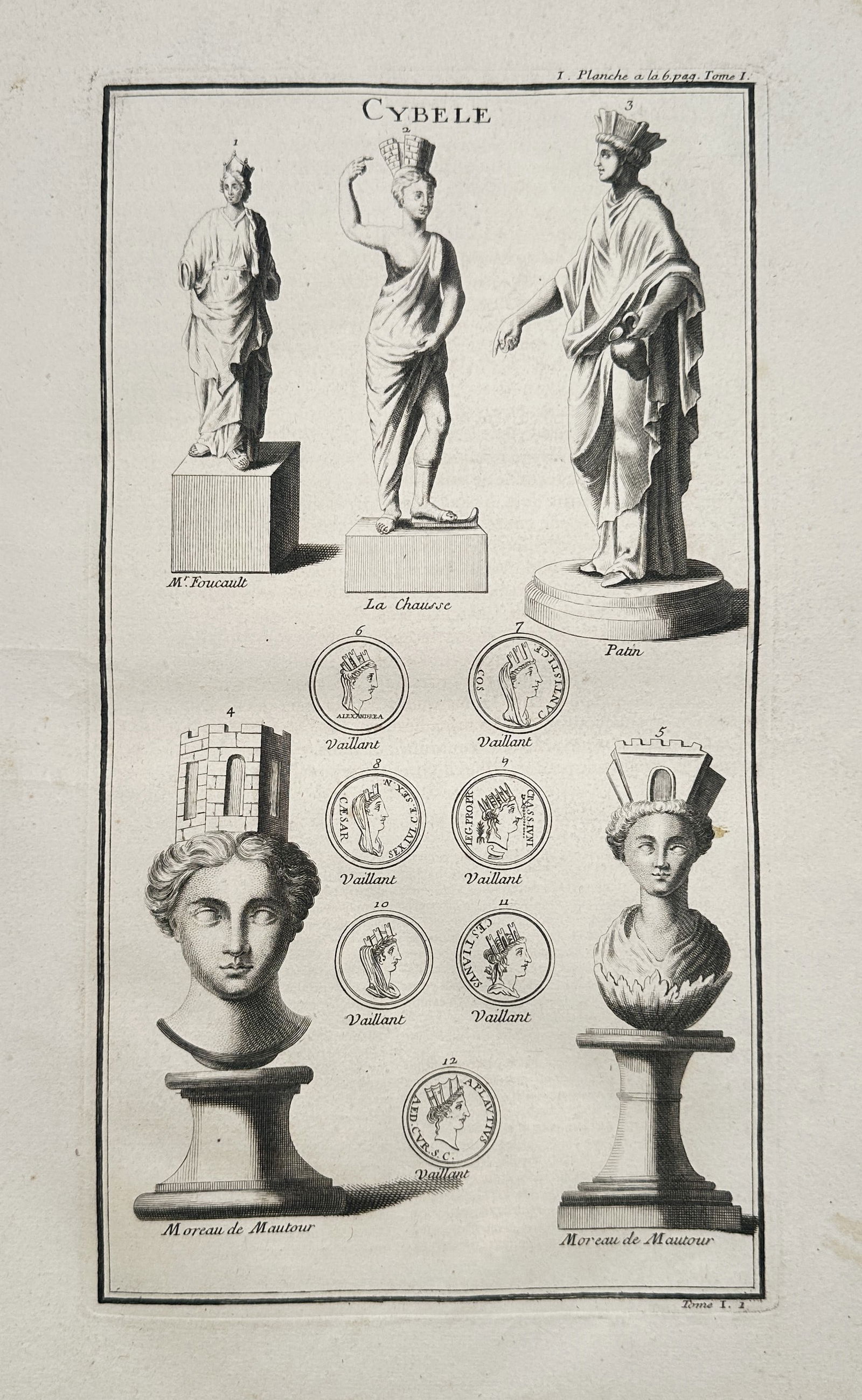 Bernard de Montfaucon – Representations of Cybele in Statues, Busts, and Coins – Engraving (1 of 2)