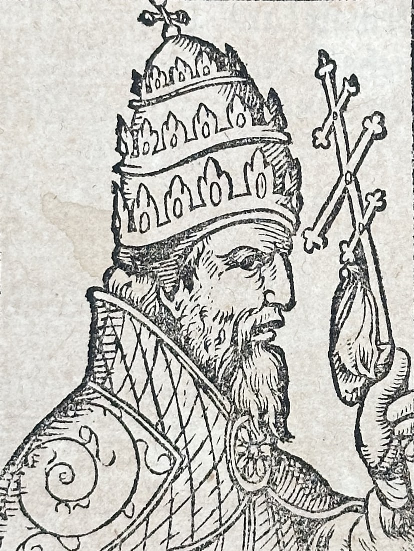 Sebastian Münster (1488–1552) – On the German Lands with Portrait of an Emperor – Woodcut: This leaf, titled "Von dem Teutschen Lande" (On the German Lands), is taken from a German edition of Sebastian Münster's Cosmographia. The page features dense German Gothic text discussing historical