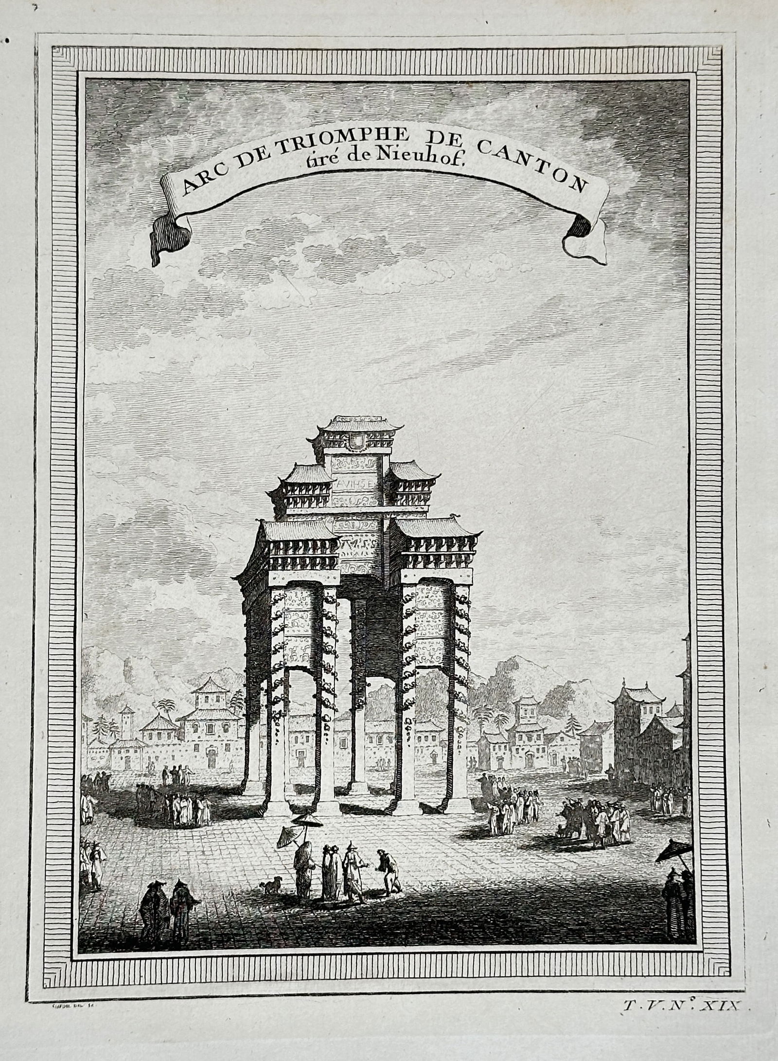 Antoine François Prévost – Arc de Triomphe de Canton from Nieuhof's Work – Engraving (circa (1 of 2)