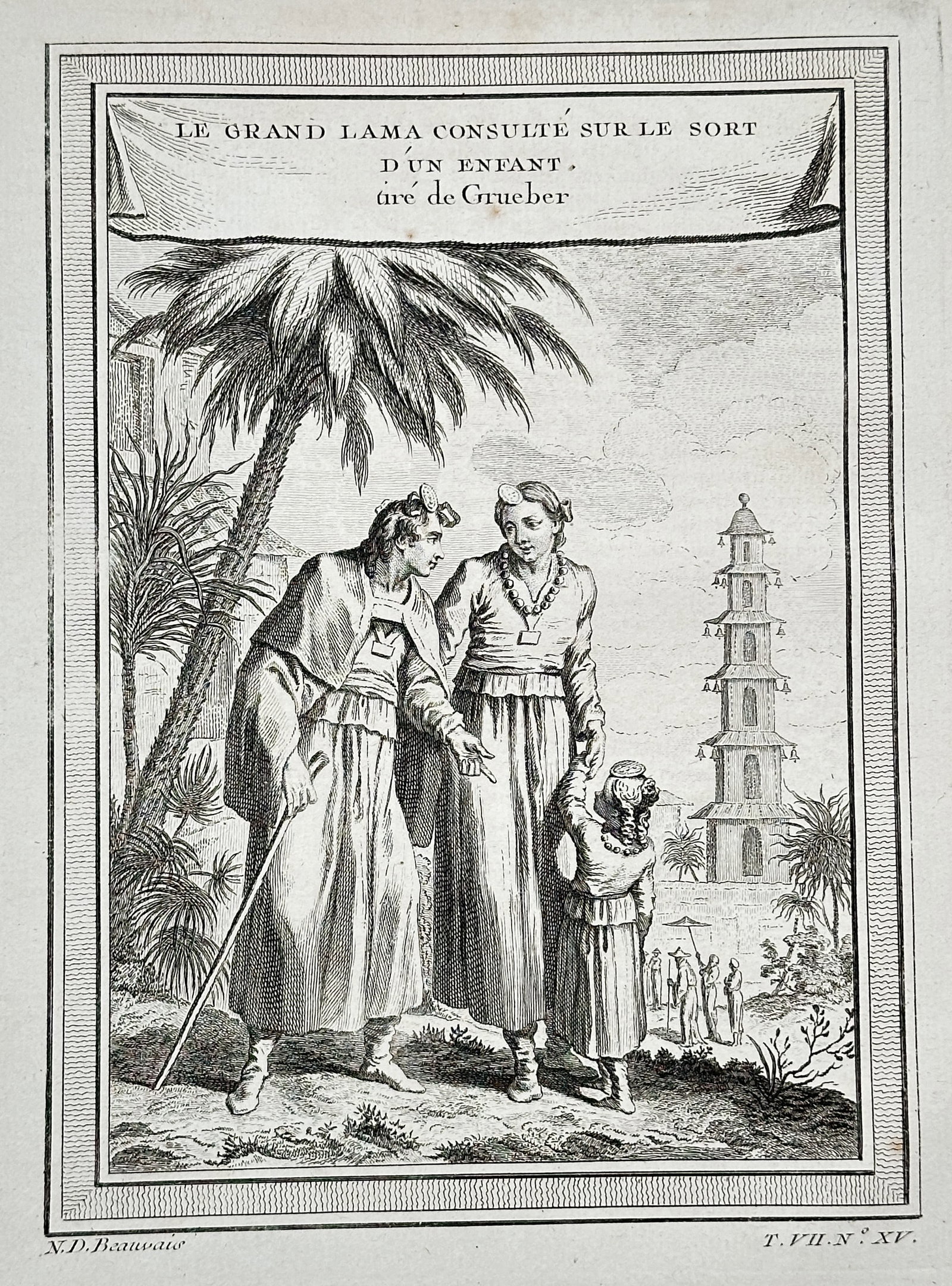 Antoine François Prévost – The Grand Lama Consulted on the Fate of a Child – Engraving (circa: This engraving depicts an ethnographic scene titled Le Grand Lama Consulté sur le Sort d’un Enfant, tiré de Grueber (The Grand Lama Consulted on the Fate of a Child, taken from Grueber). The image